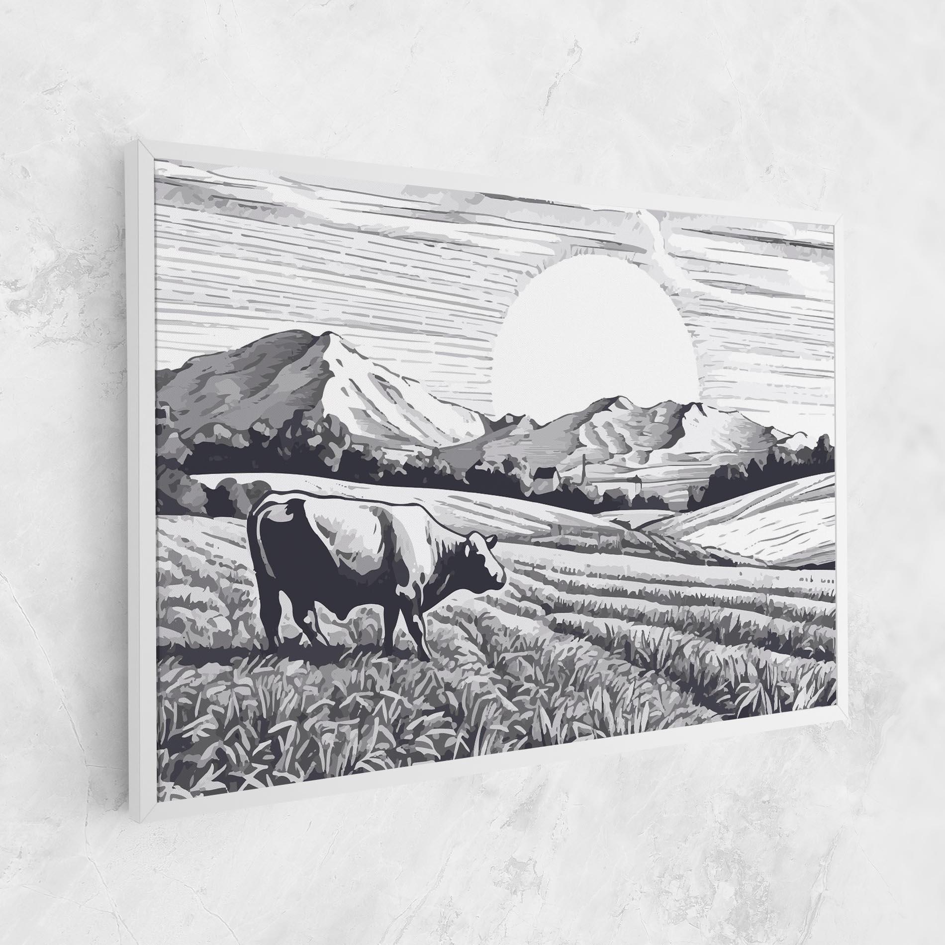 Leinwandbild Cow Grey Ink mockup 1