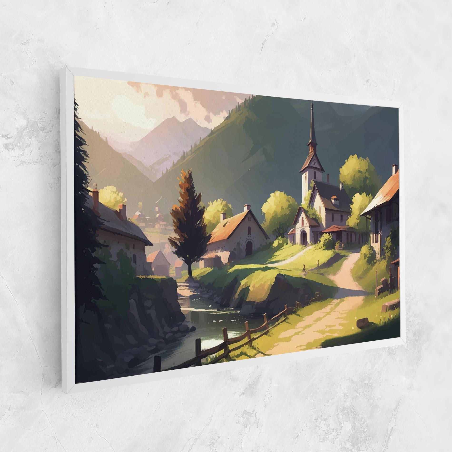 Leinwandbild Village Church Art mockup 1