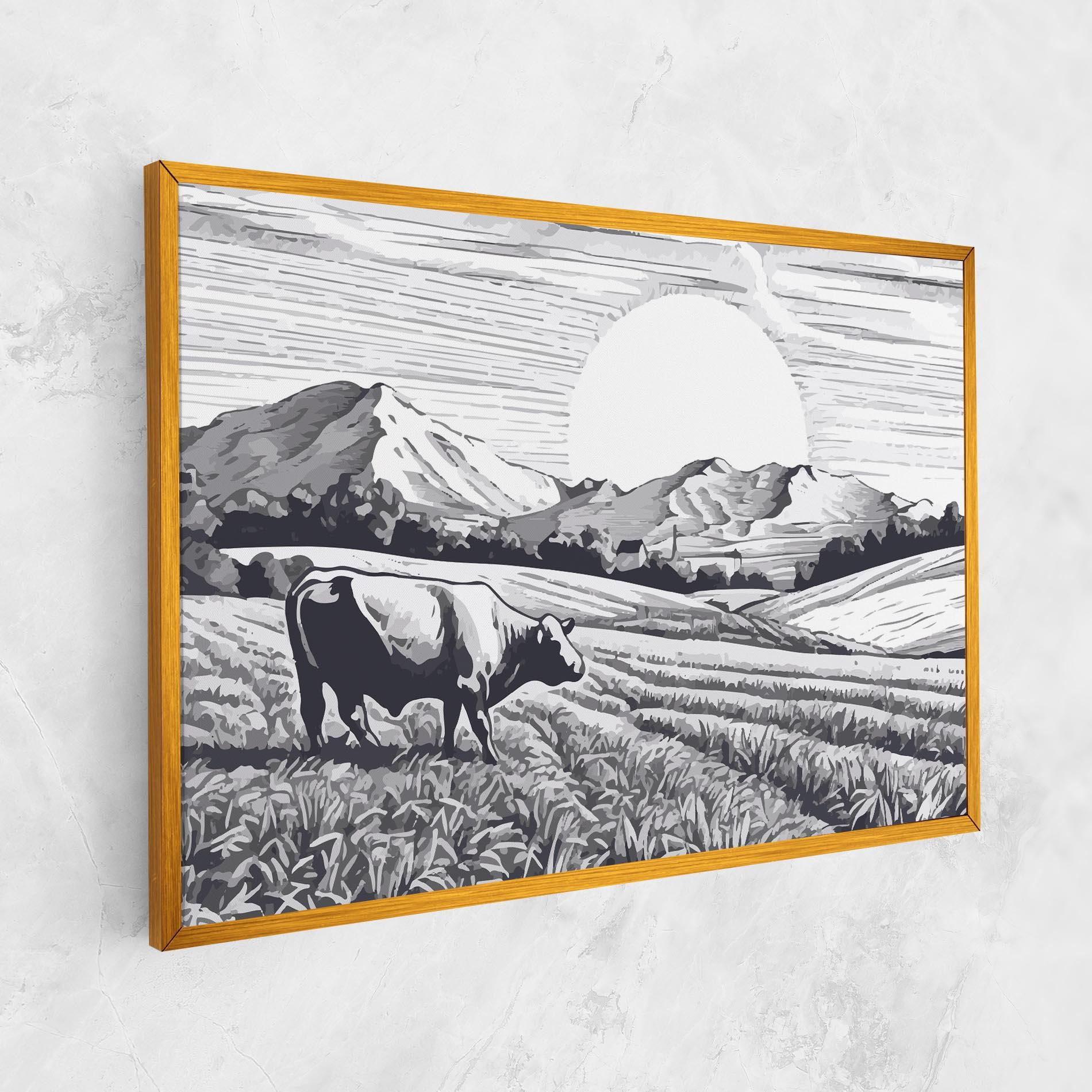 Leinwandbild Cow Grey Ink mockup 1