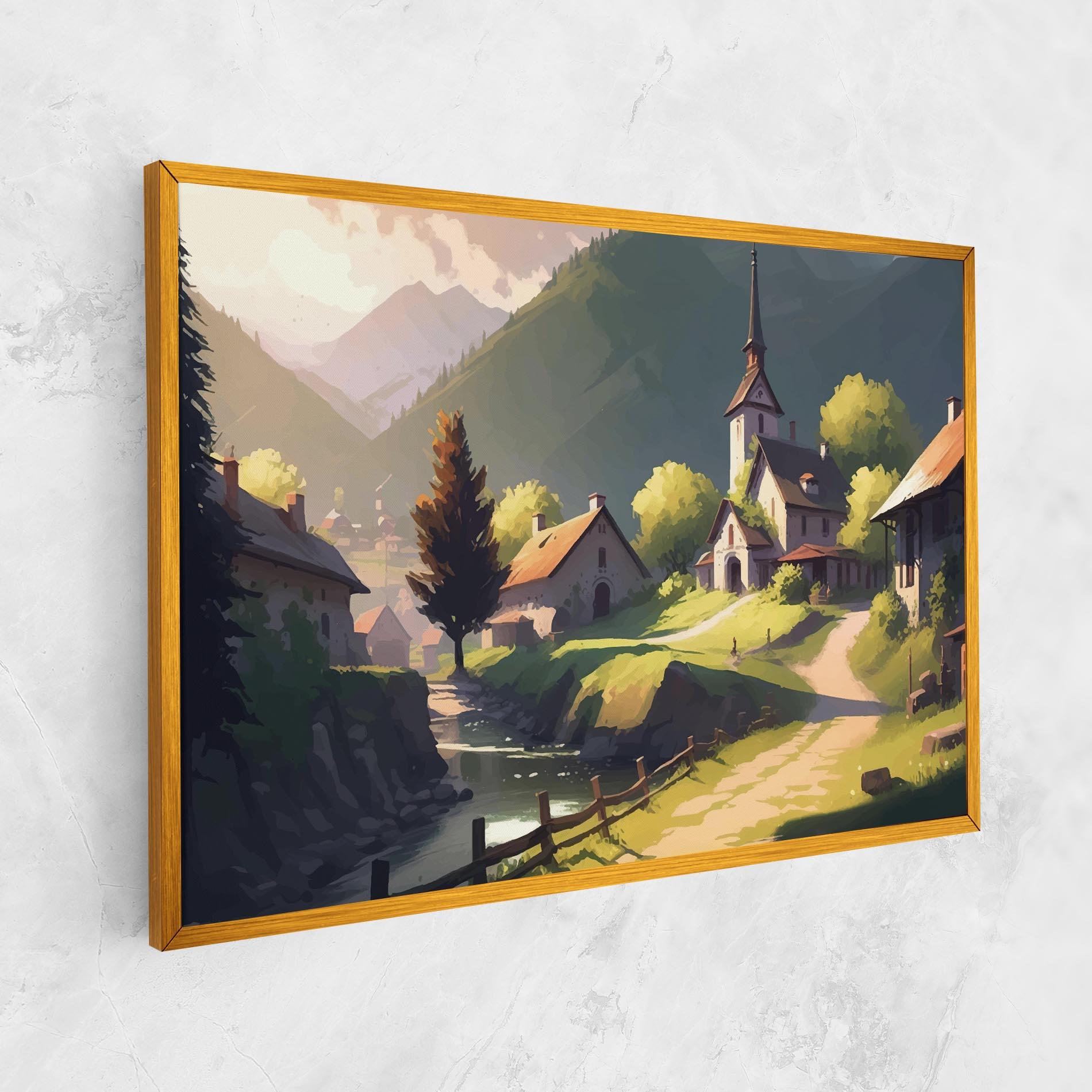 Leinwandbild Village Church Art mockup 1