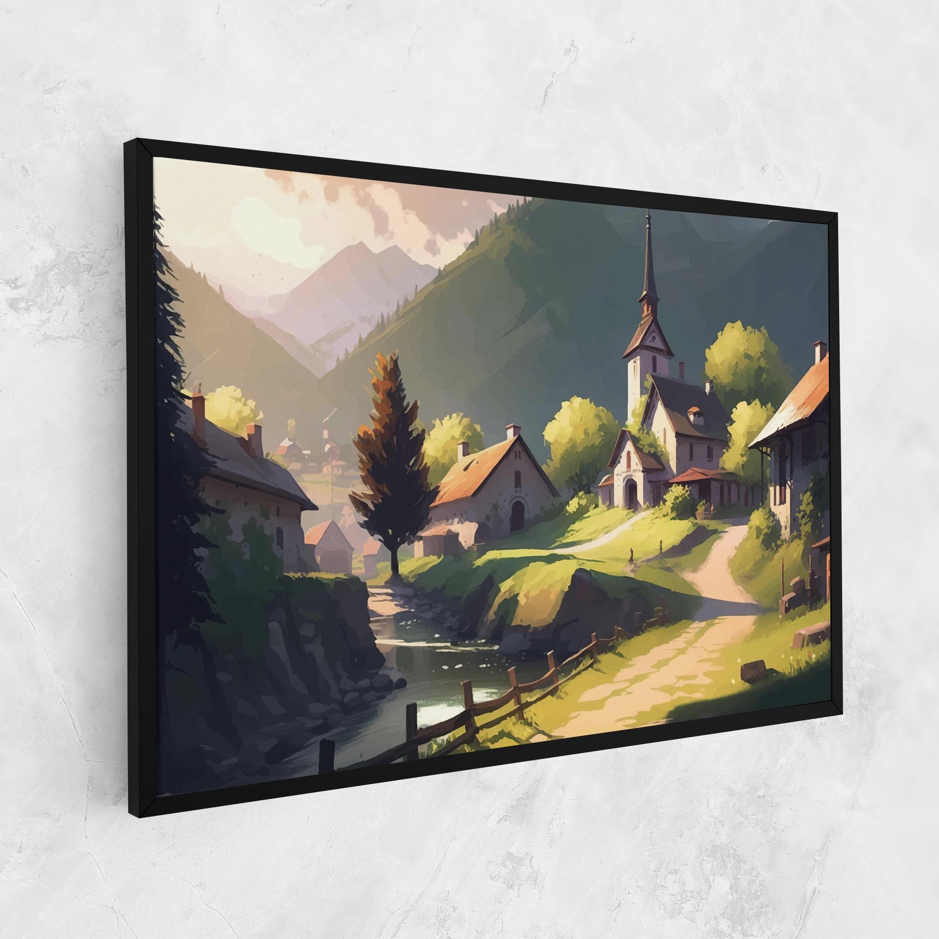 Leinwandbild Village Church Art mockup 1