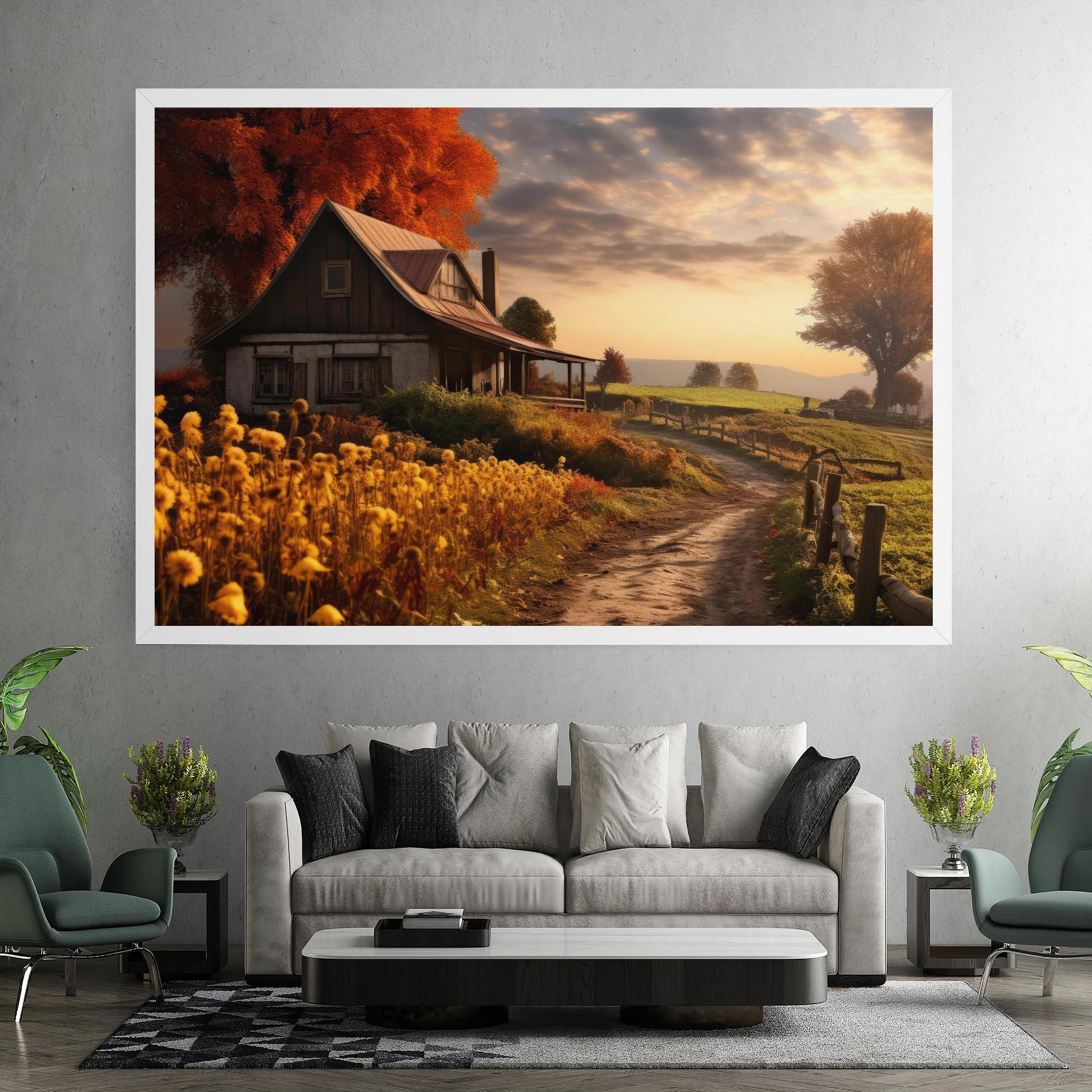 Leinwandbild Autumn Farm House mockup 7