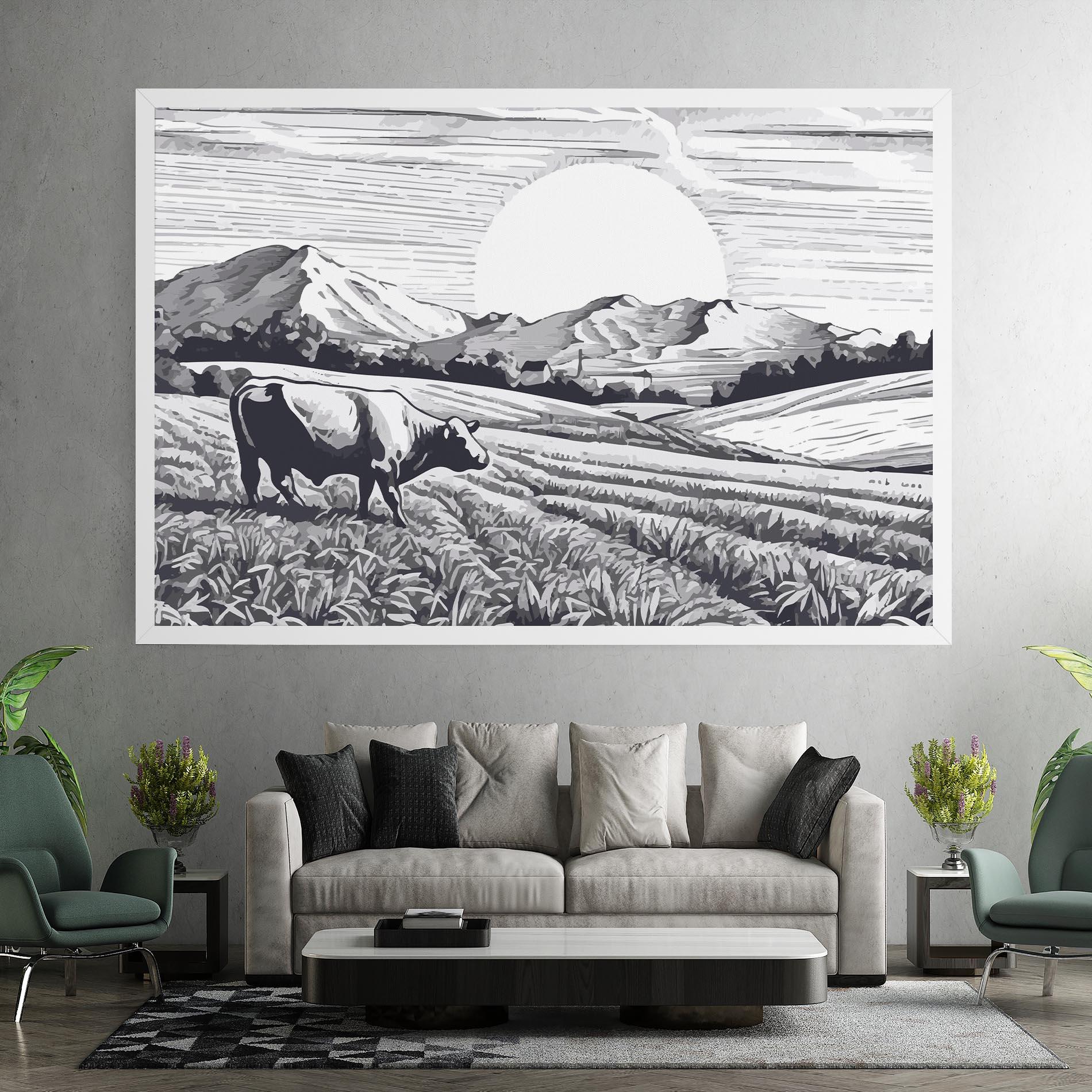 Leinwandbild Cow Grey Ink mockup 7