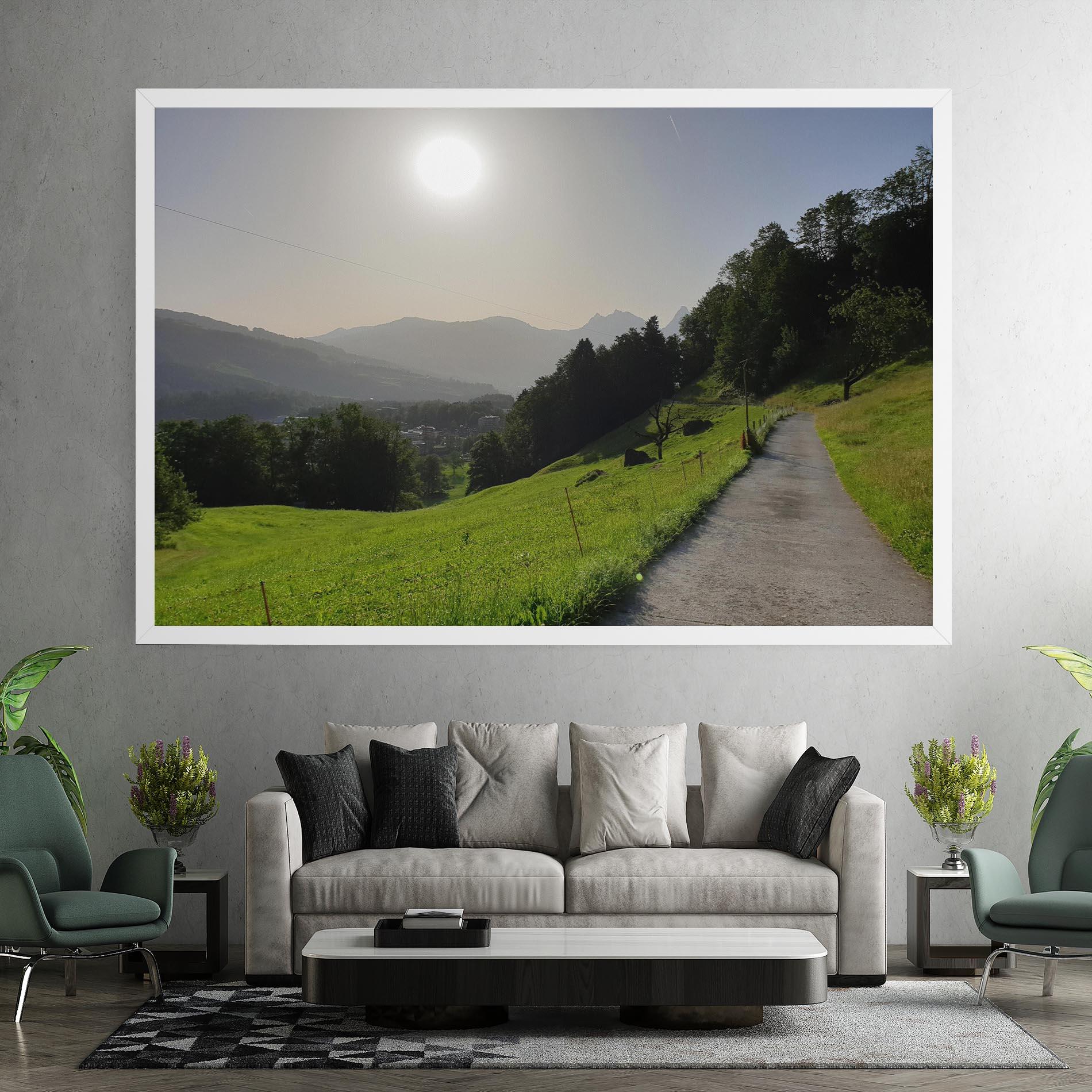 Leinwandbild Foggy Rural Road mockup 7