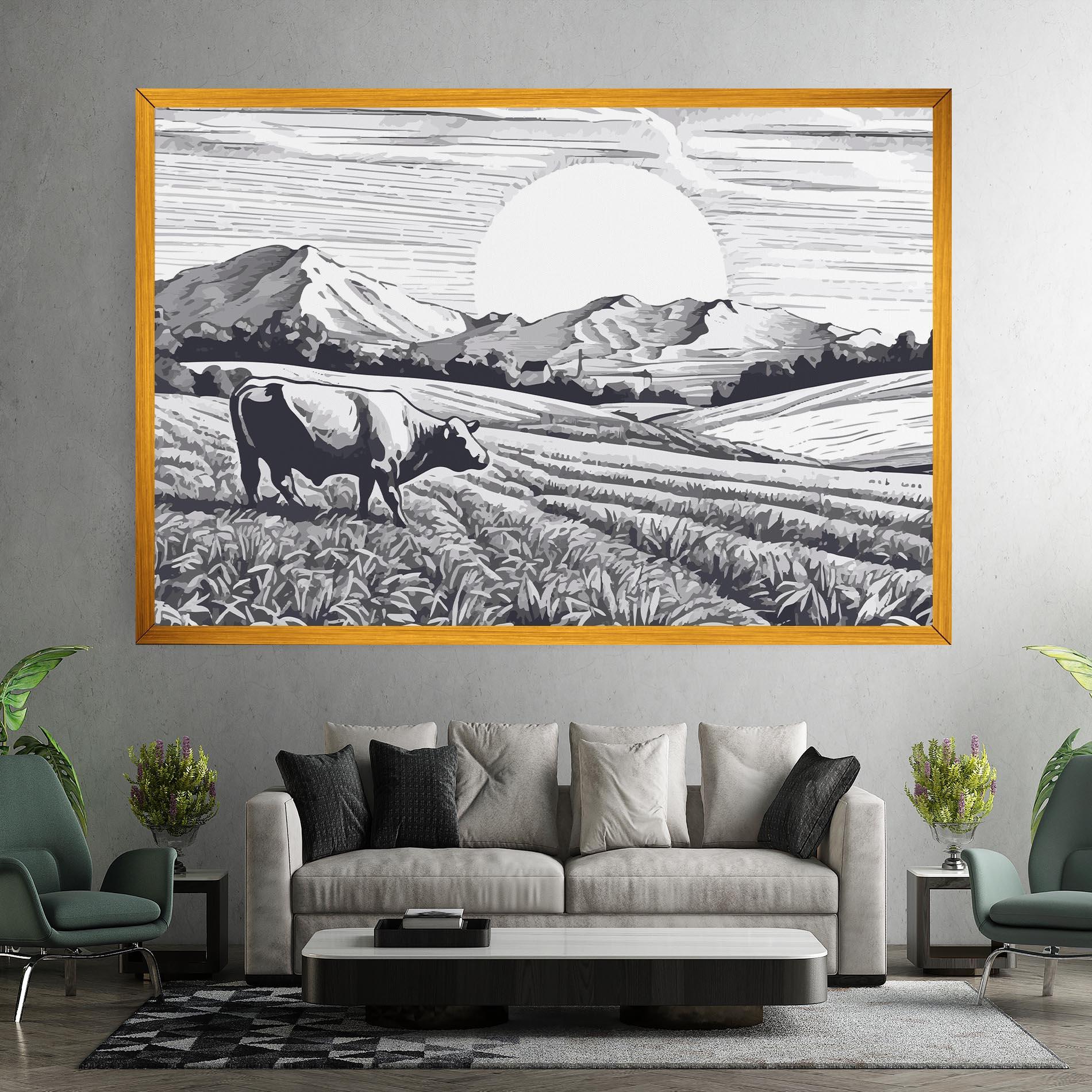 Leinwandbild Cow Grey Ink mockup 7