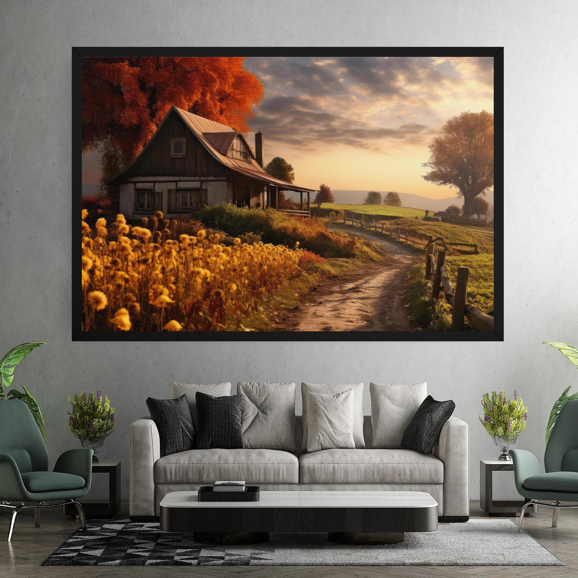 Leinwandbild Autumn Farm House mockup 7