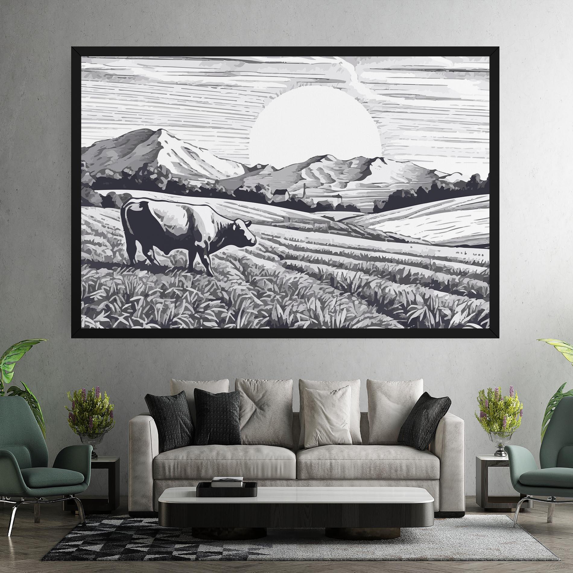 Leinwandbild Cow Grey Ink mockup 7
