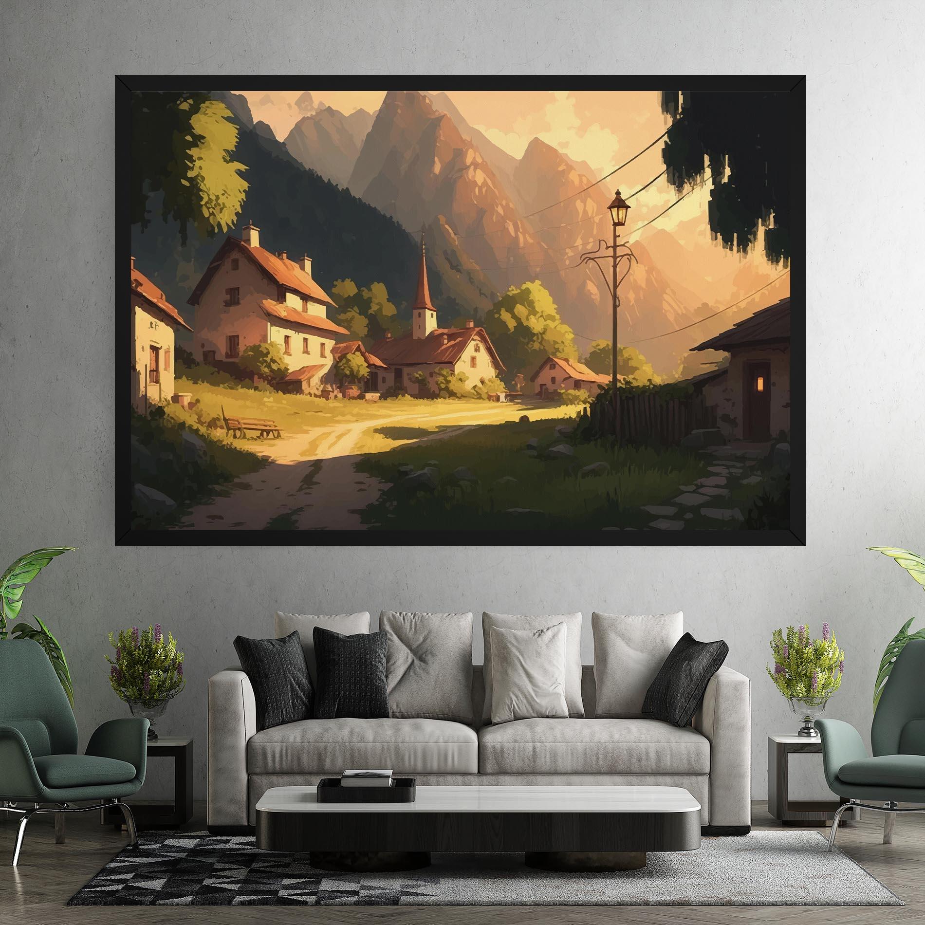 Leinwandbild Grassy Village View mockup 7