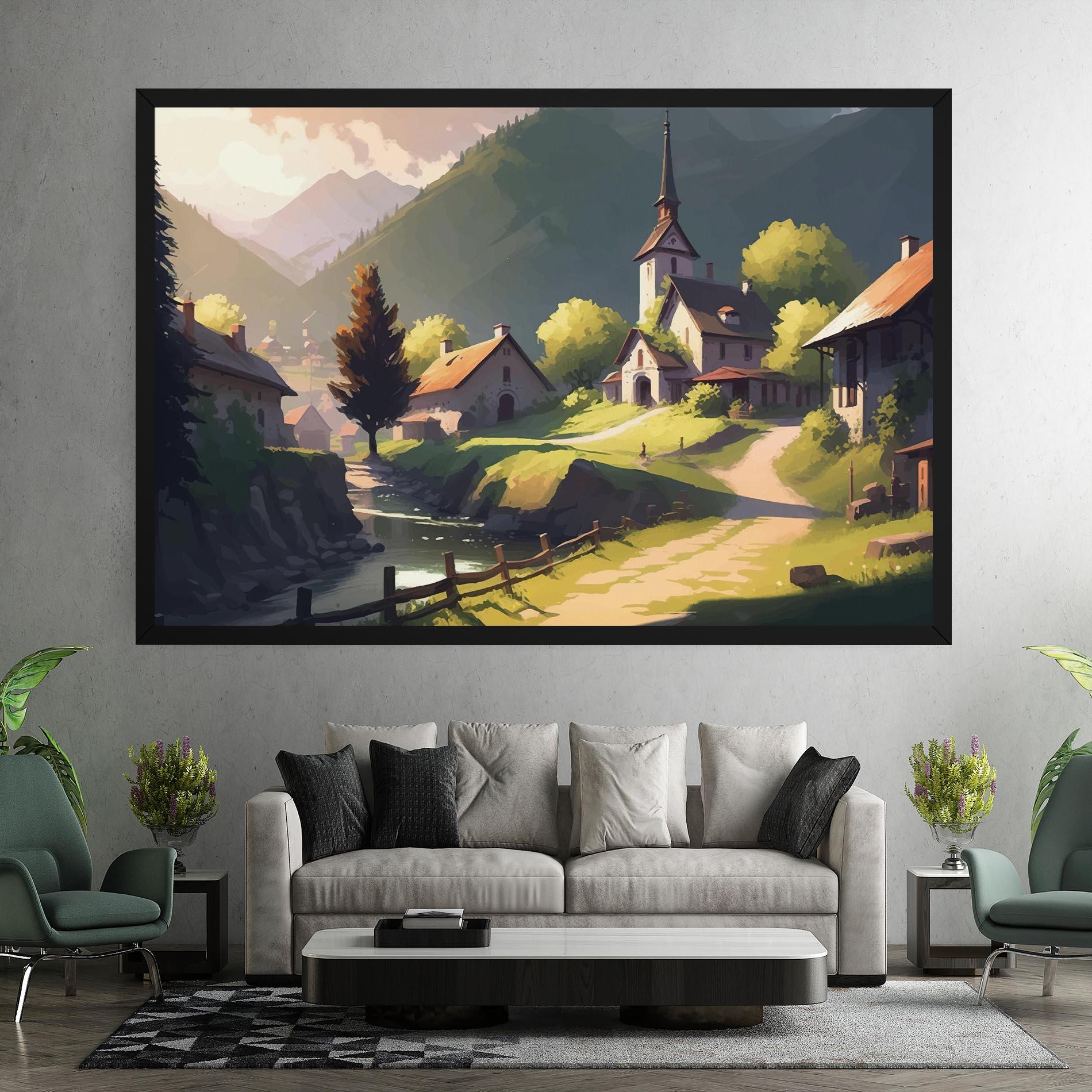 Leinwandbild Village Church Art mockup 7