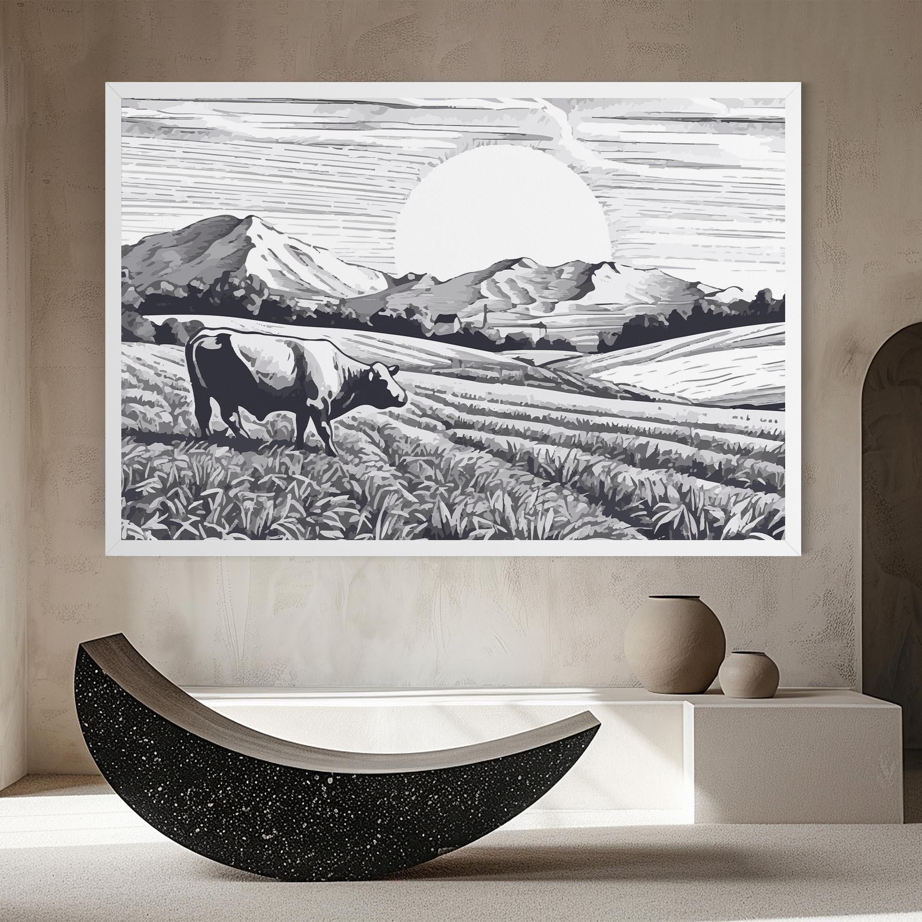 Leinwandbild Cow Grey Ink mockup 8