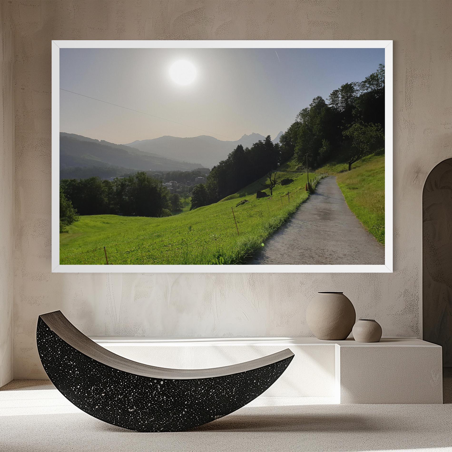 Leinwandbild Foggy Rural Road mockup 8