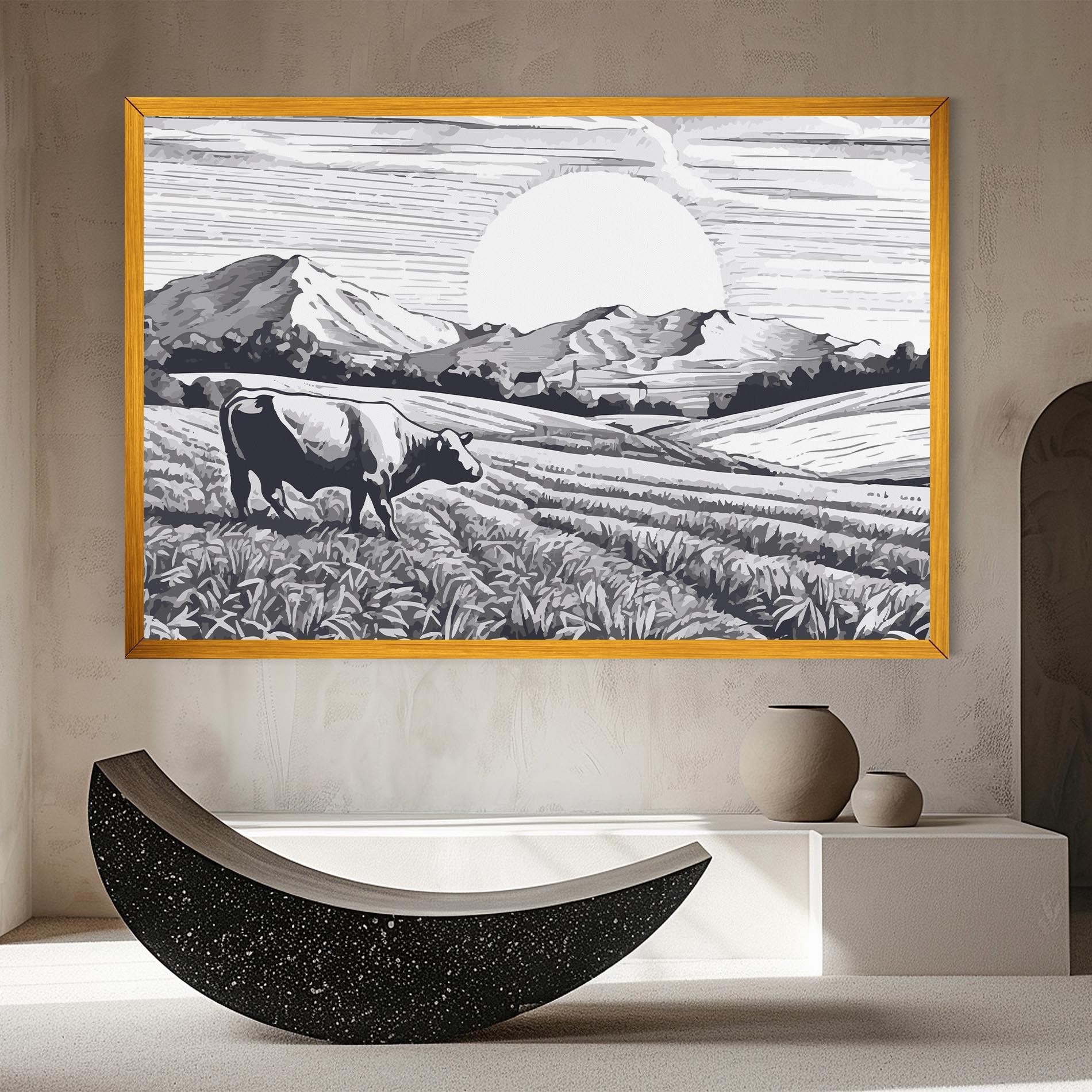 Leinwandbild Cow Grey Ink mockup 8