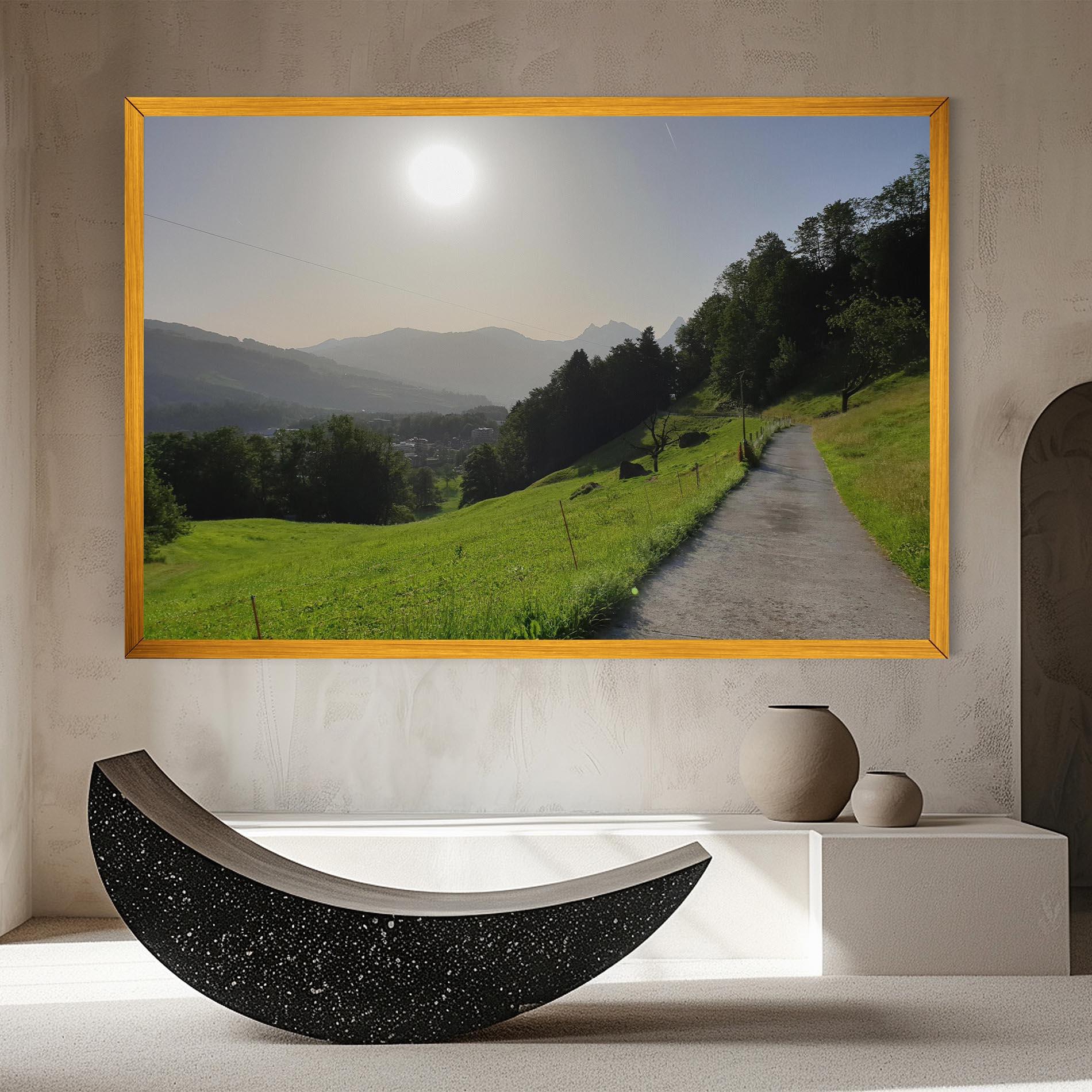 Leinwandbild Foggy Rural Road mockup 8