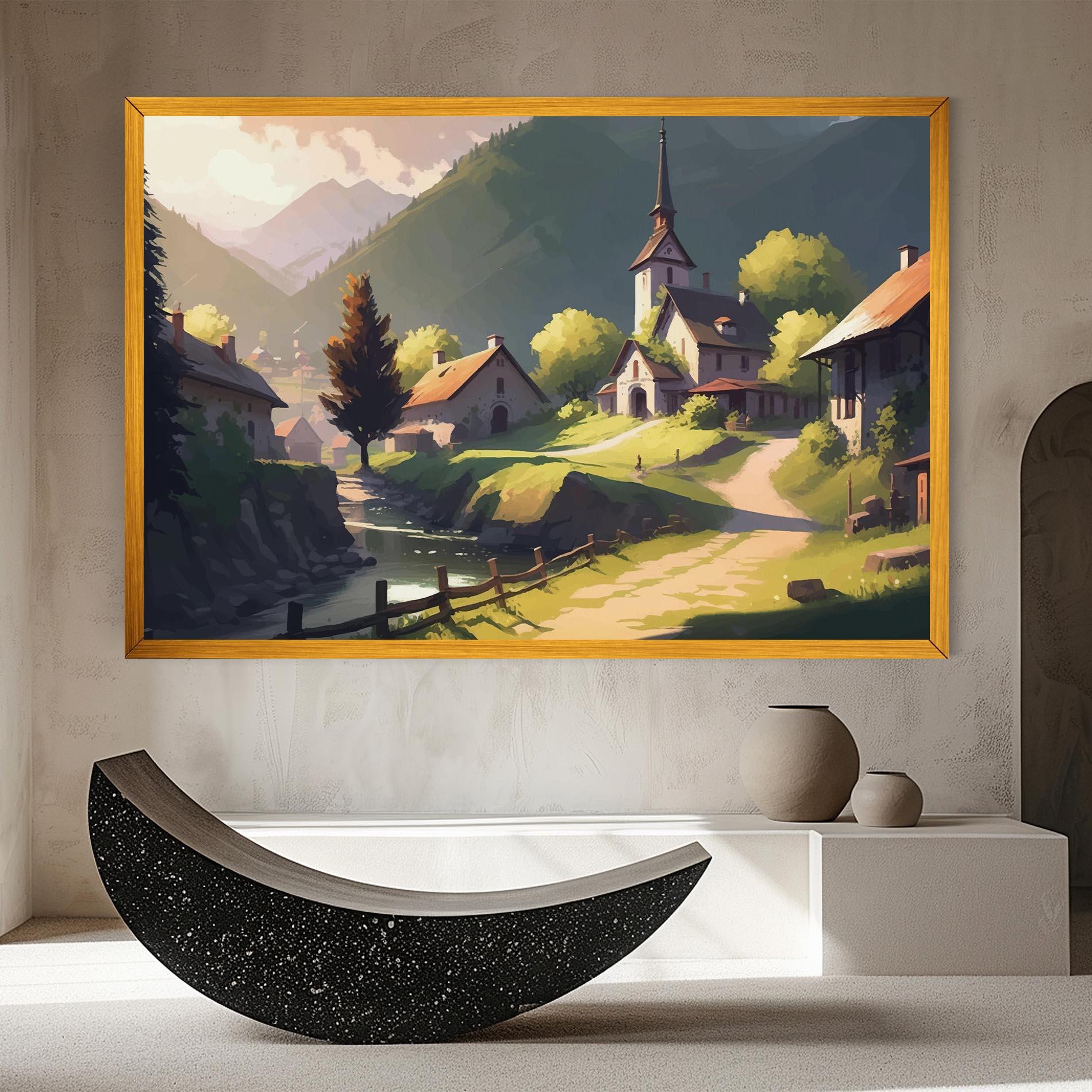 Leinwandbild Village Church Art mockup 8