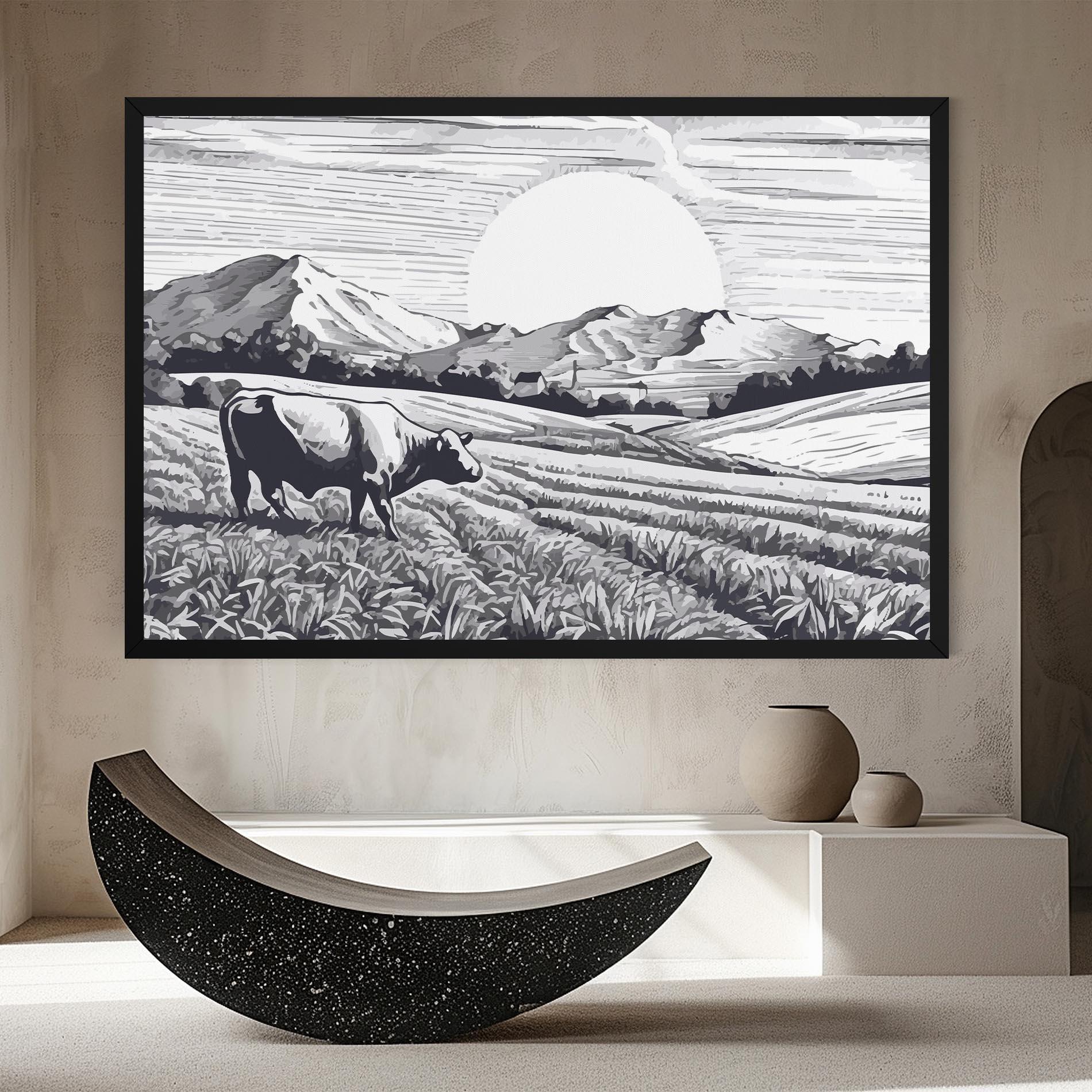 Leinwandbild Cow Grey Ink mockup 8