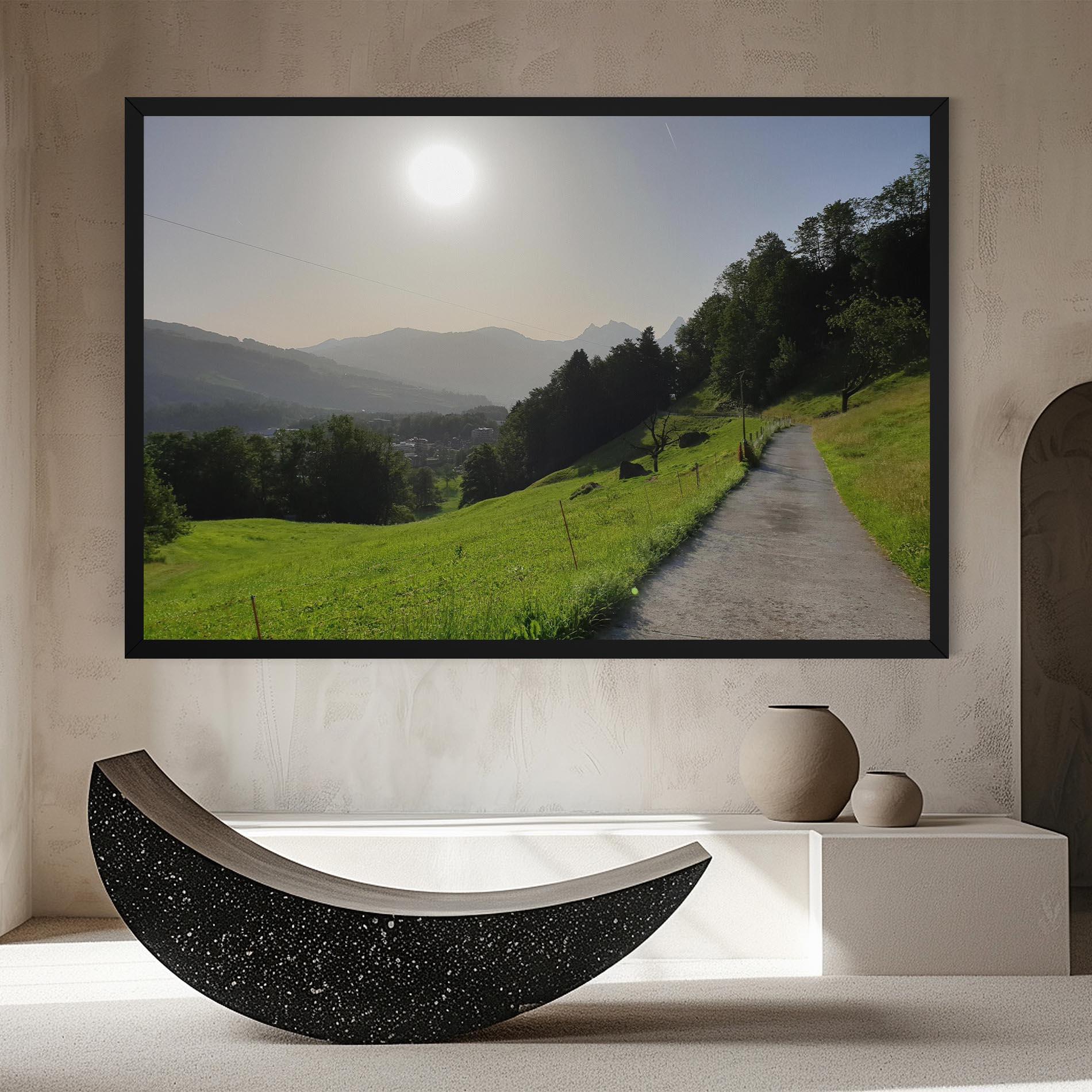 Leinwandbild Foggy Rural Road mockup 8