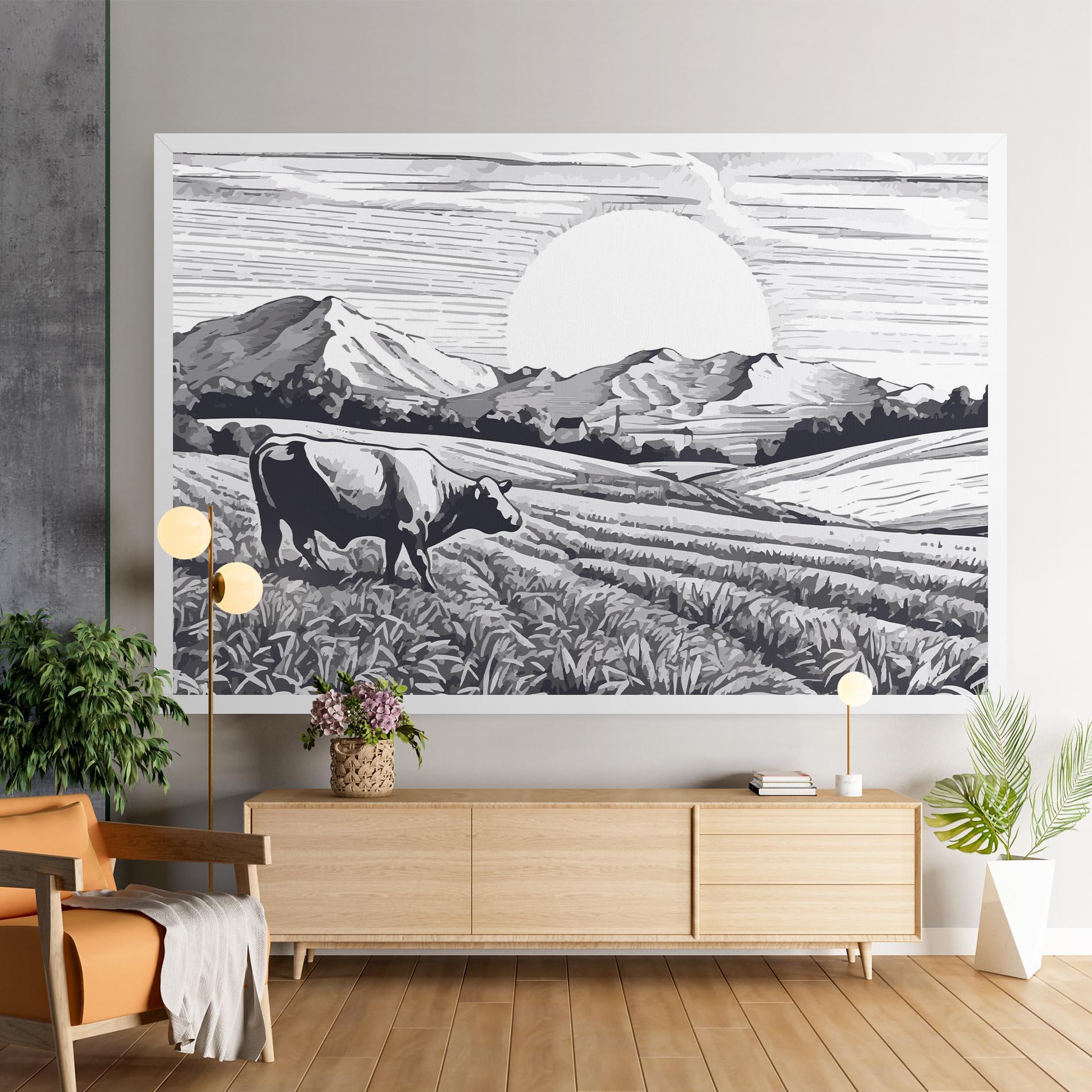 Leinwandbild Cow Grey Ink mockup 9