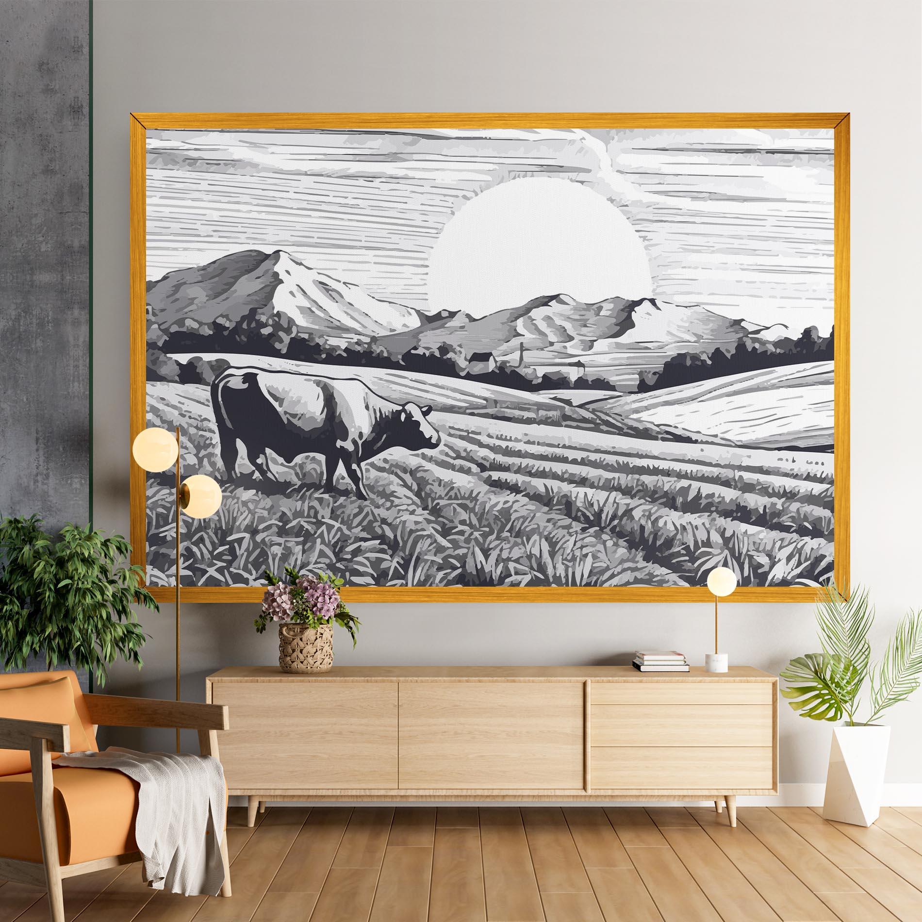 Leinwandbild Cow Grey Ink mockup 9