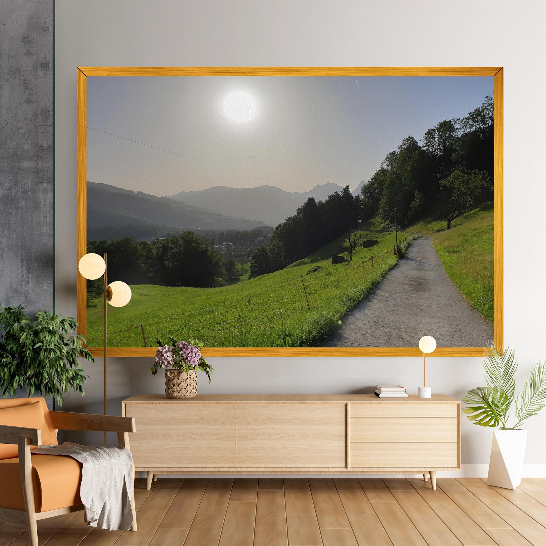 Leinwandbild Foggy Rural Road mockup 9