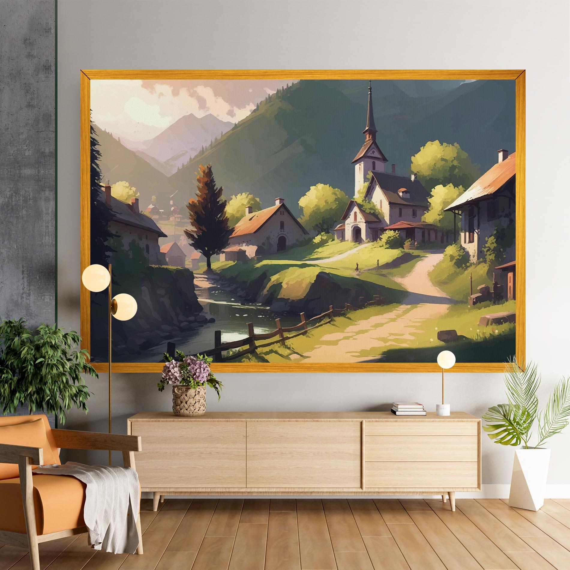 Leinwandbild Village Church Art mockup 9
