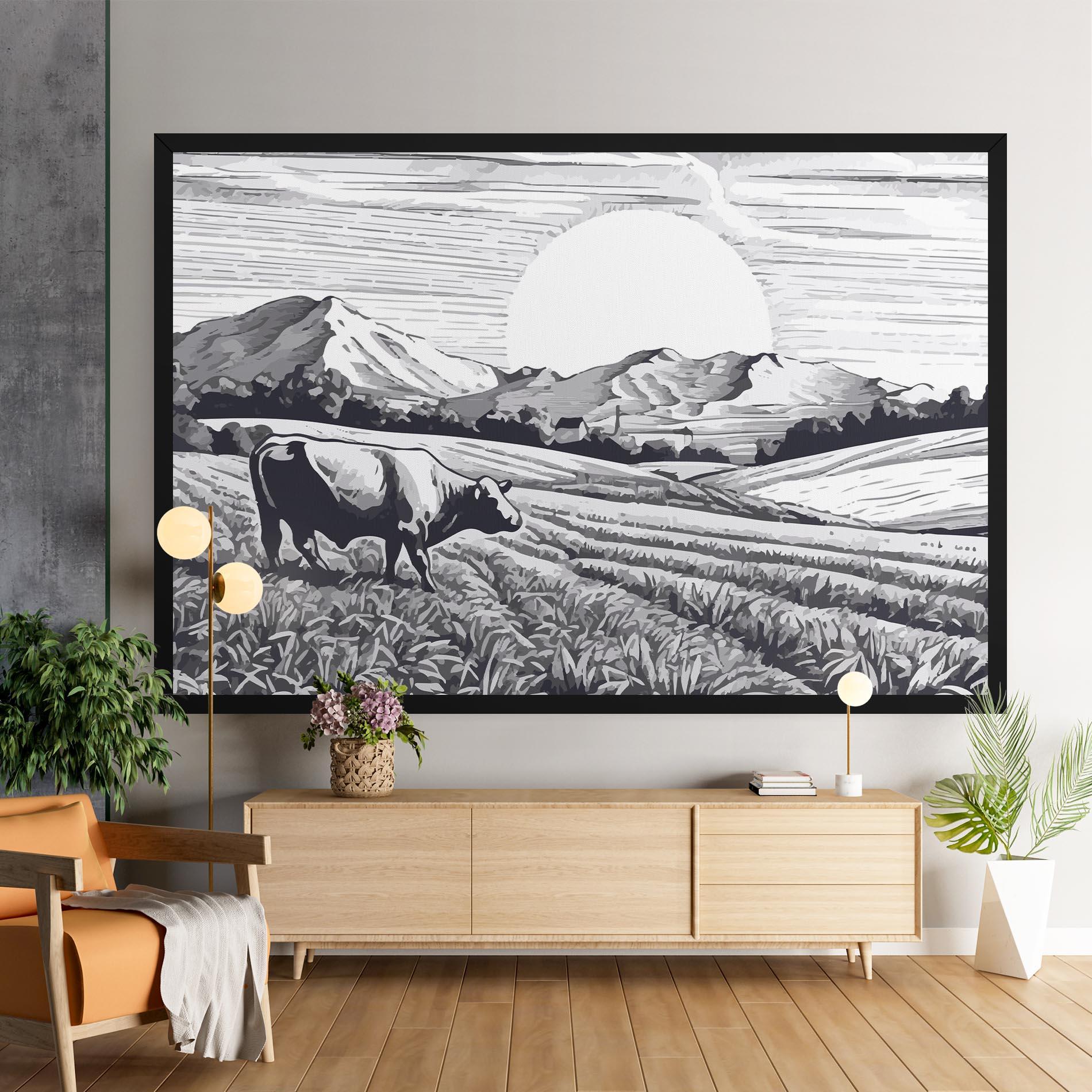 Leinwandbild Cow Grey Ink mockup 9