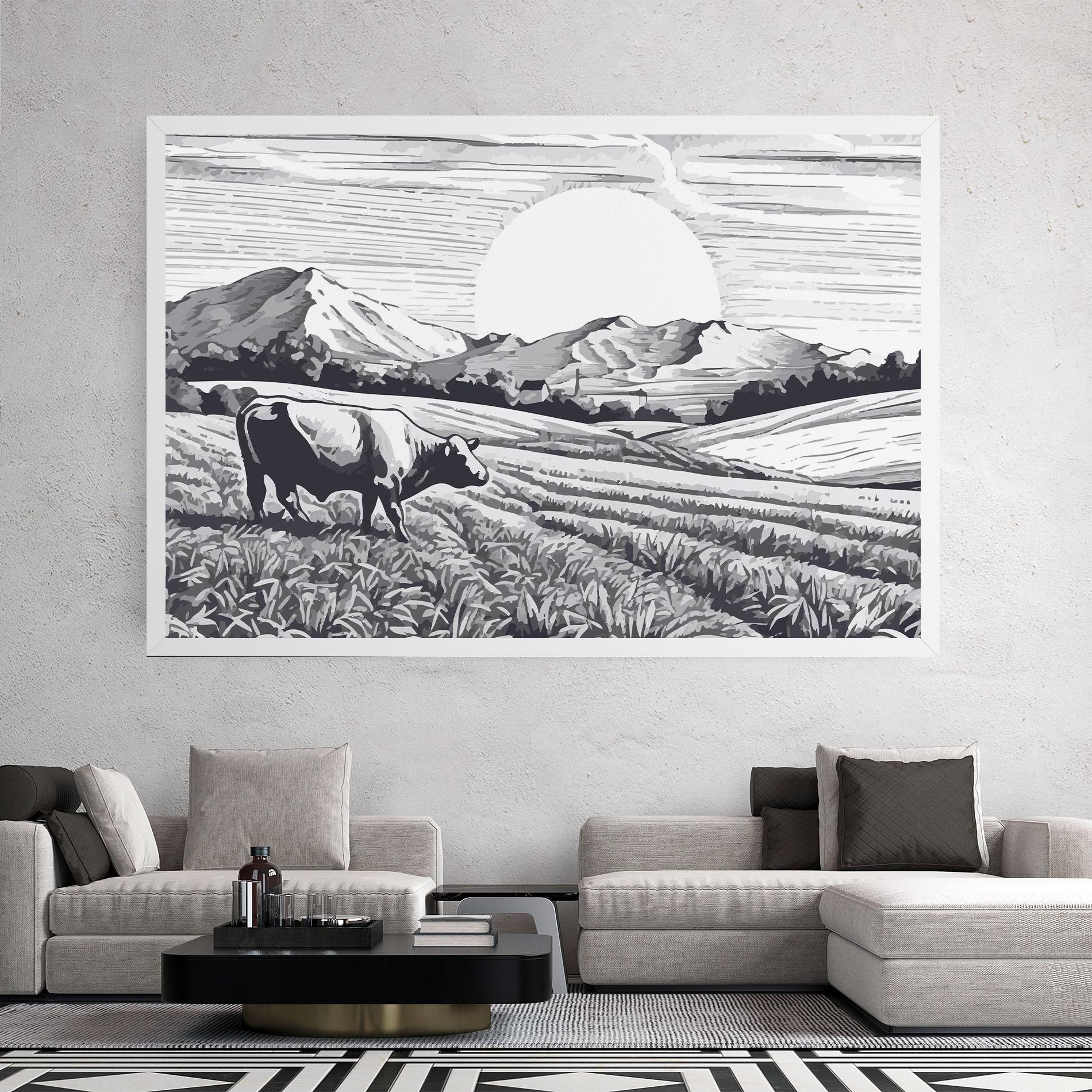 Leinwandbild Cow Grey Ink mockup 2