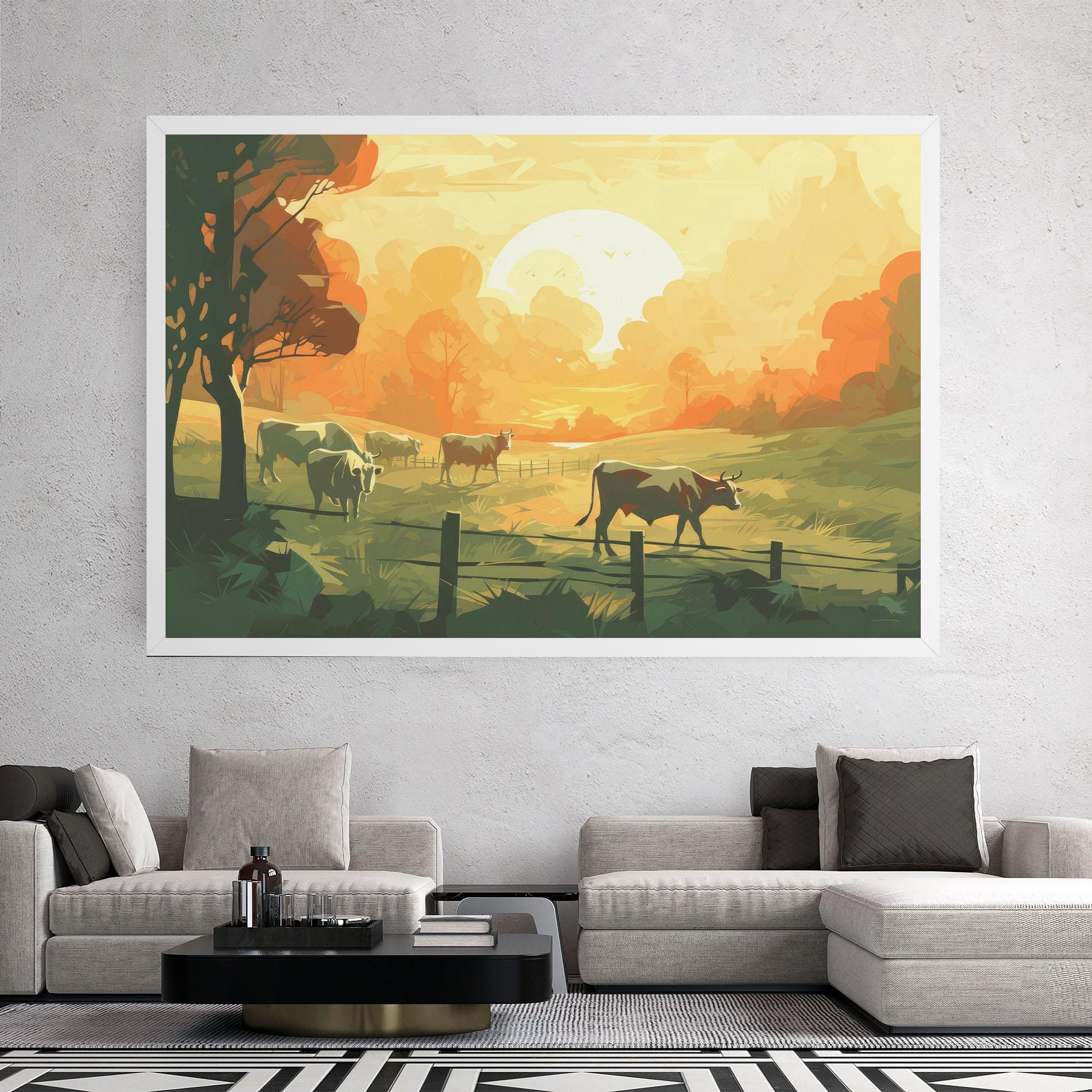 Leinwandbild Cows Grazing mockup 2