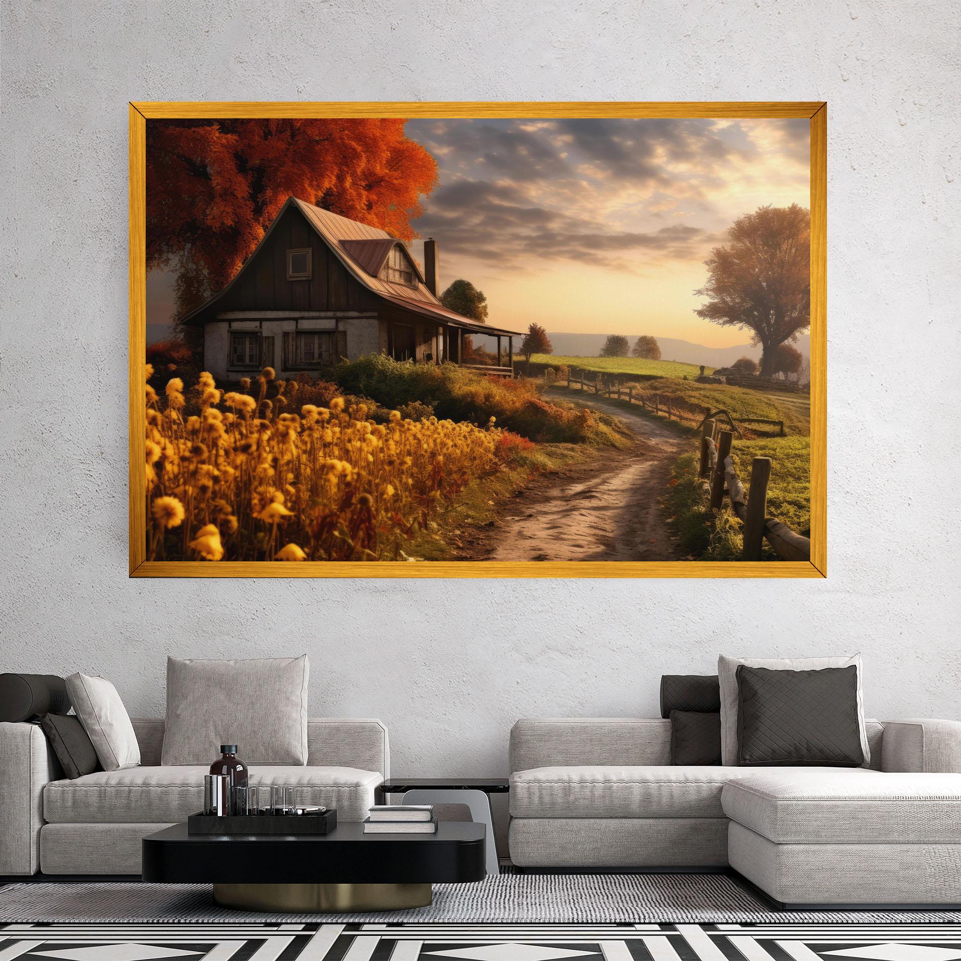 Leinwandbild Autumn Farm House mockup 2