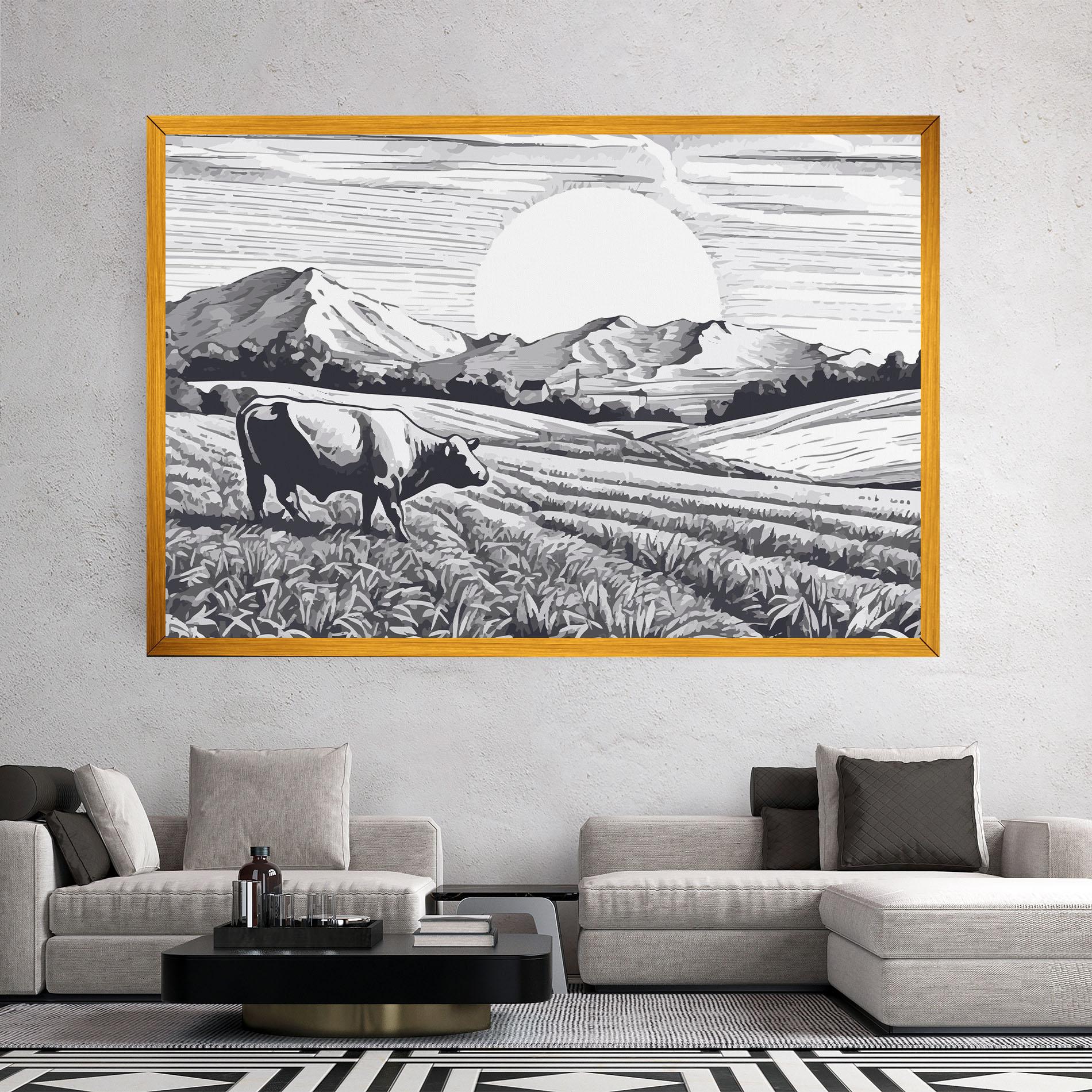 Leinwandbild Cow Grey Ink mockup 2
