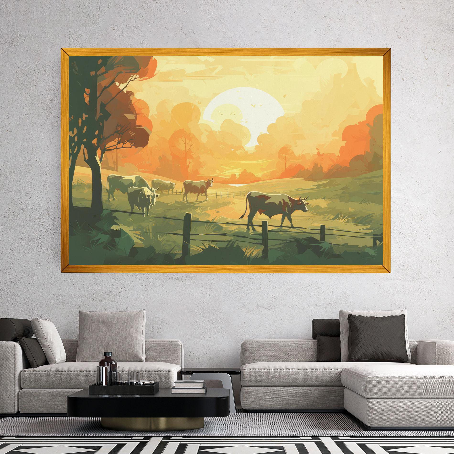Leinwandbild Cows Grazing mockup 2