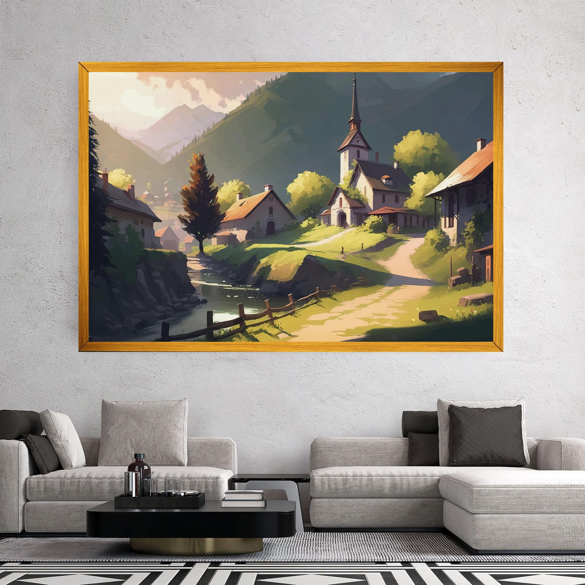 Leinwandbild Village Church Art mockup 2