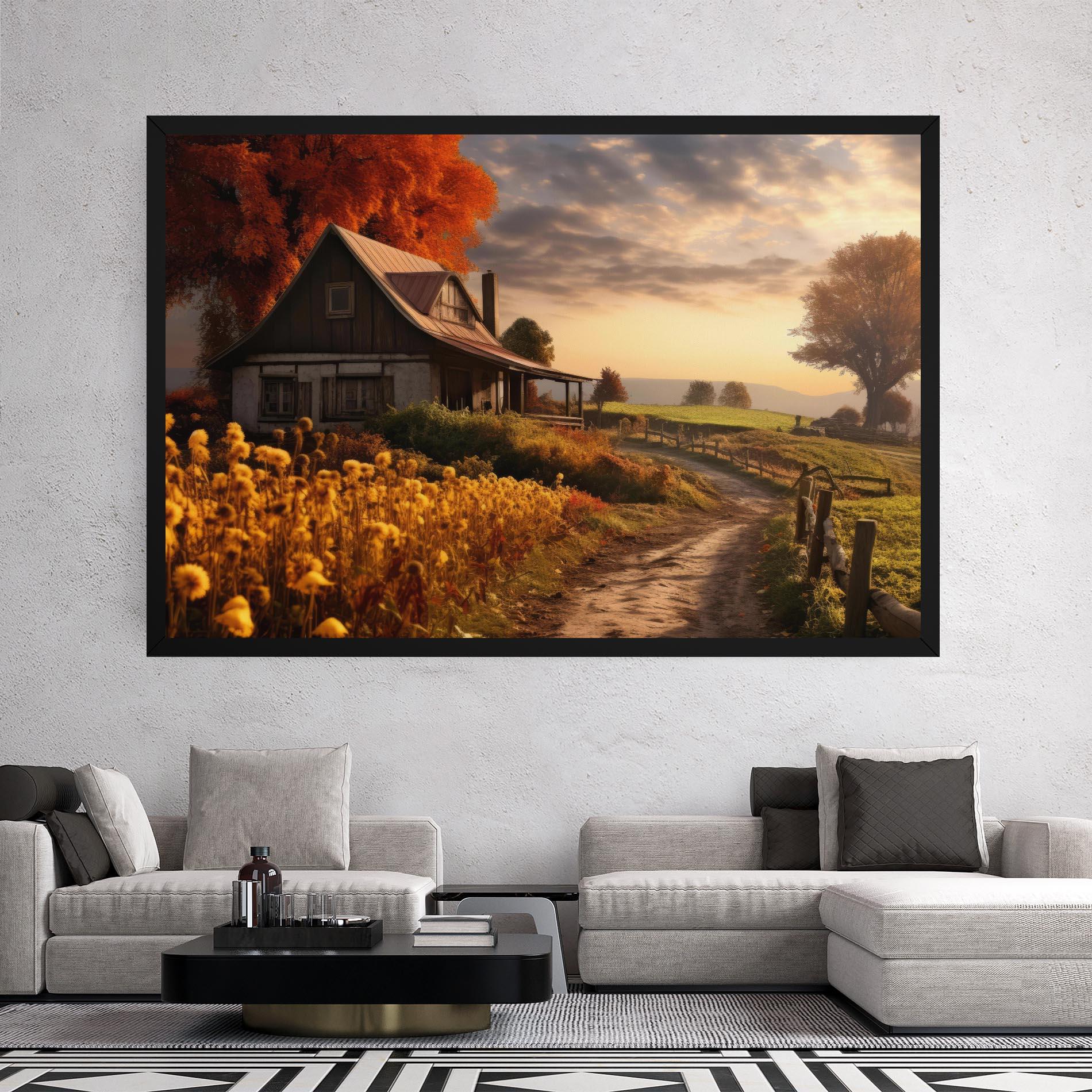 Leinwandbild Autumn Farm House mockup 2
