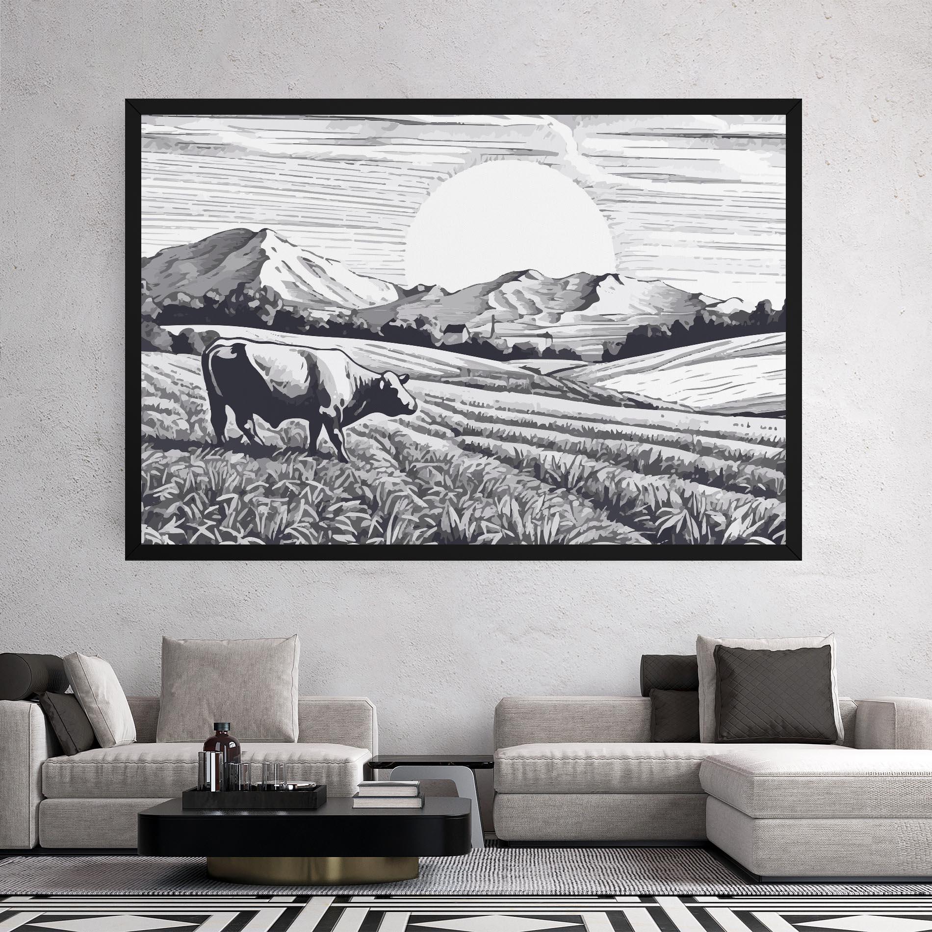 Leinwandbild Cow Grey Ink mockup 2