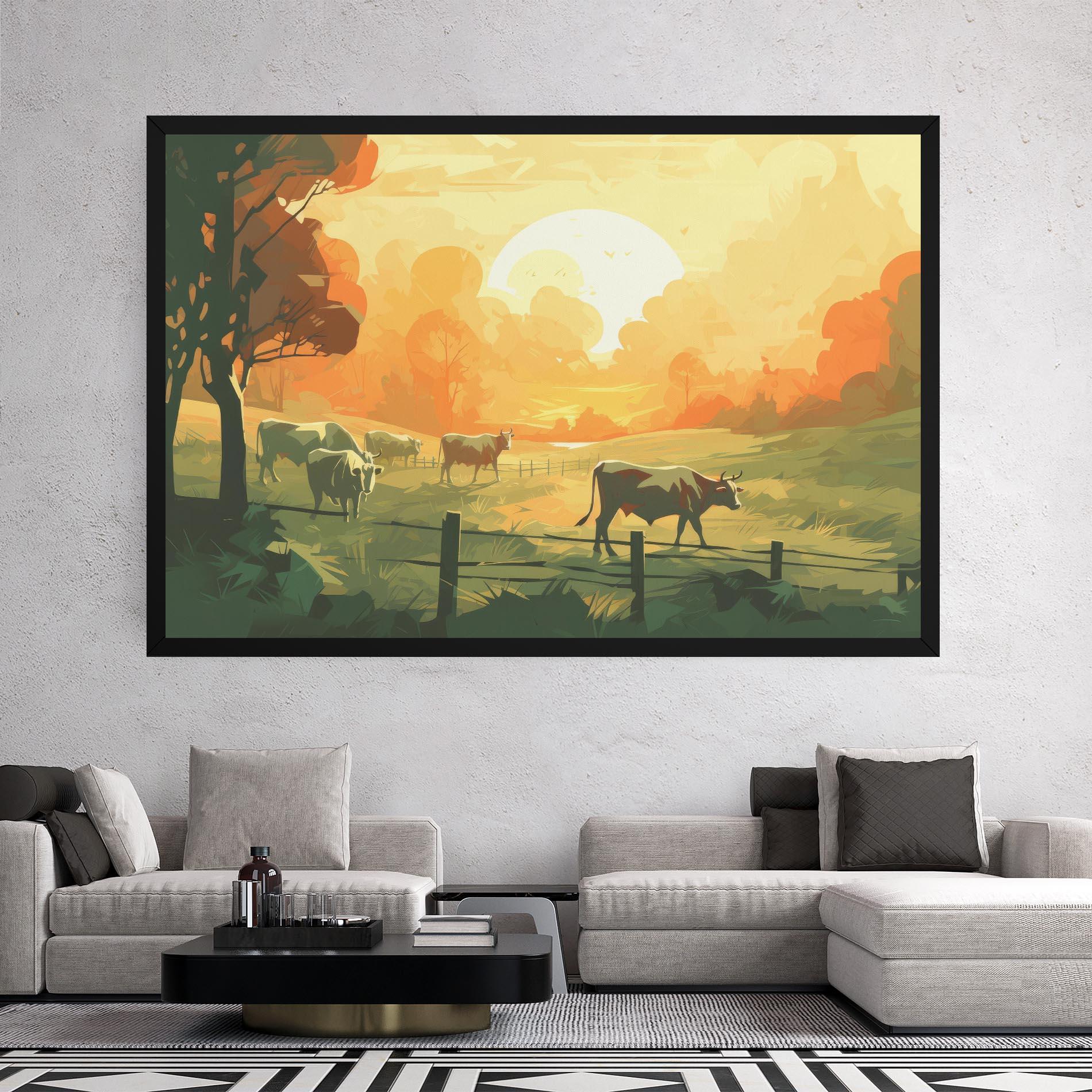 Leinwandbild Cows Grazing mockup 2