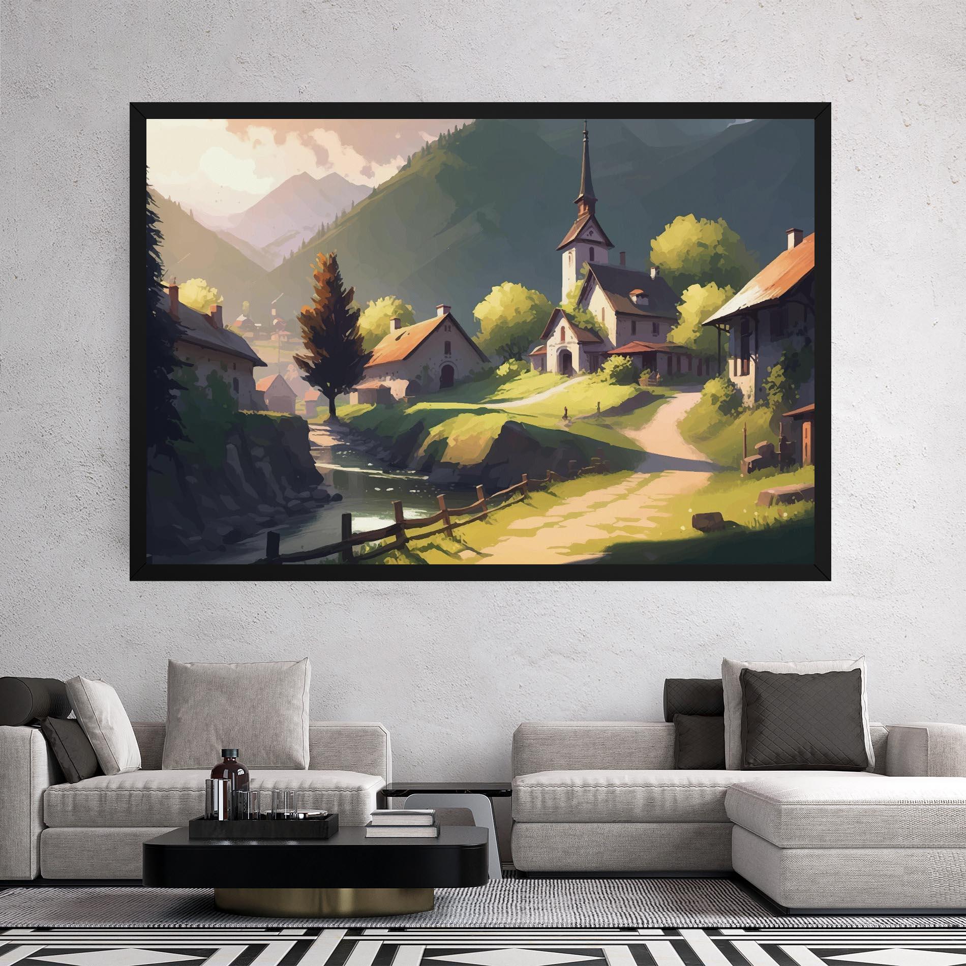 Leinwandbild Village Church Art mockup 2
