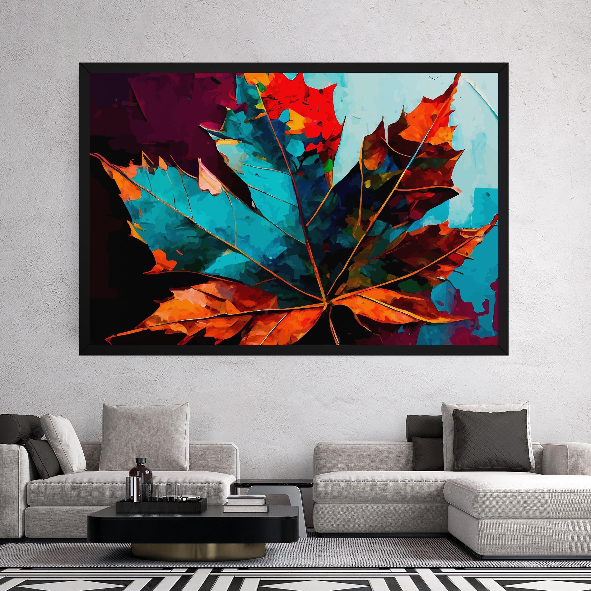 Leinwandbild Blue Orange Leaf mockup 2