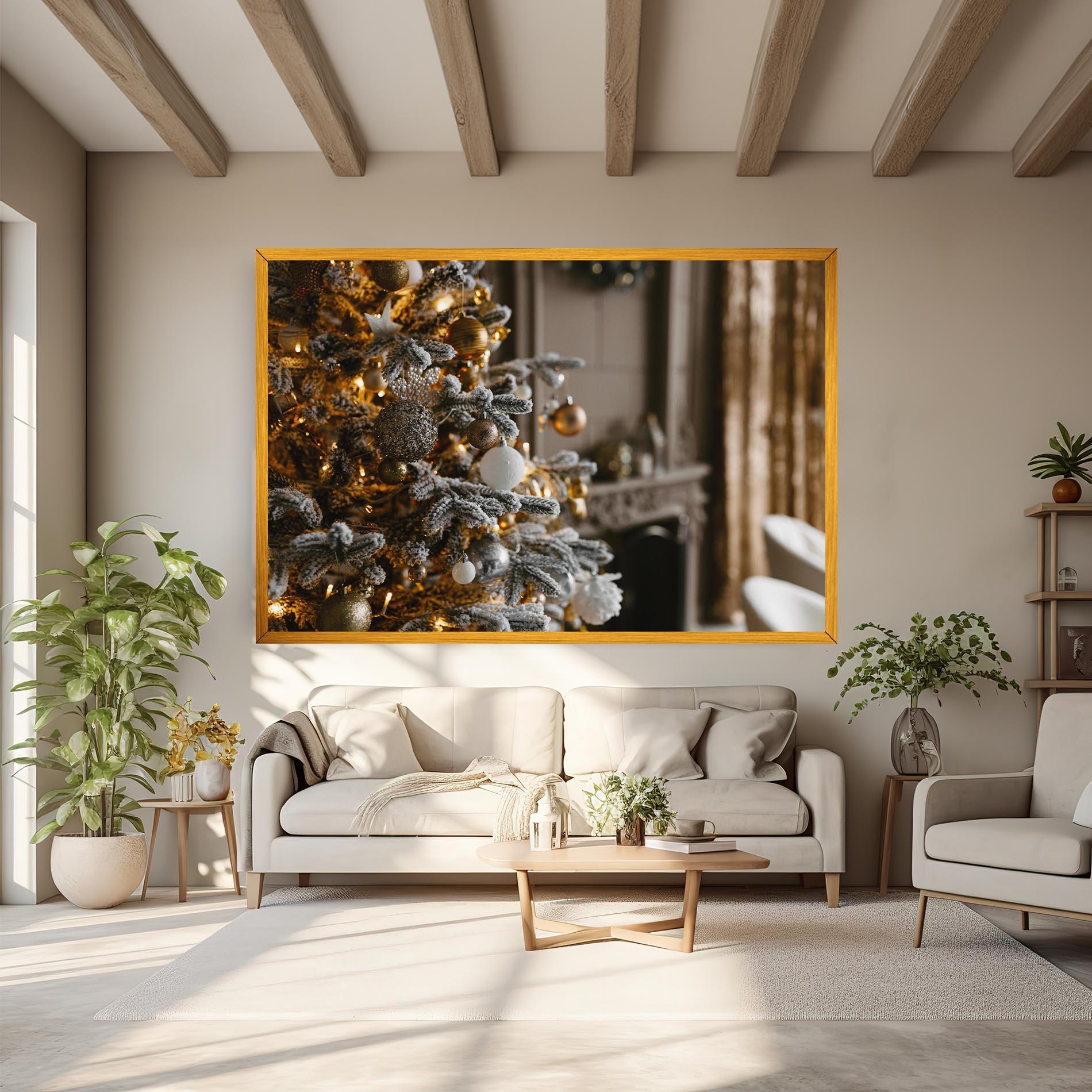 Leinwandbild Gold Christmas Decorations mockup 6