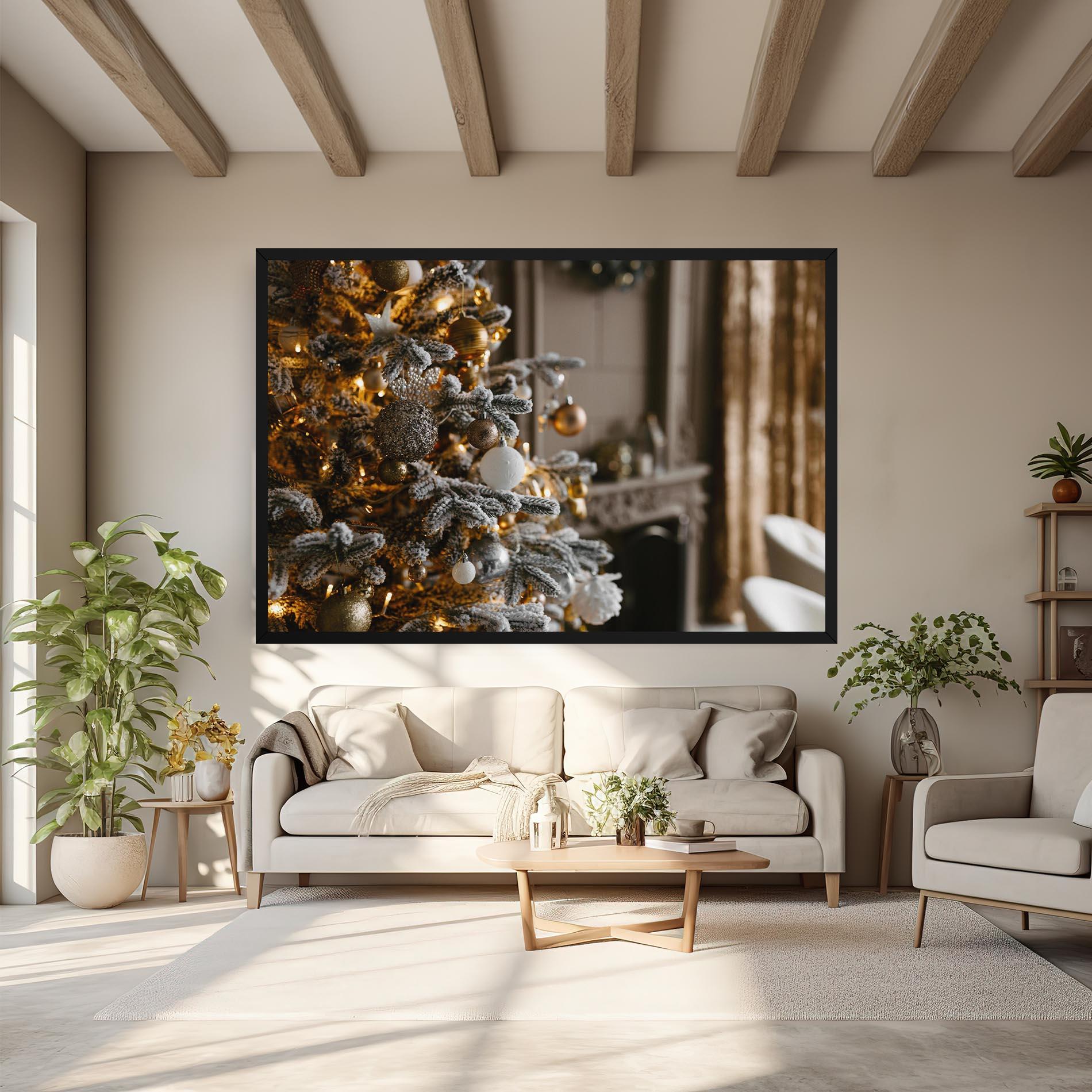 Leinwandbild Gold Christmas Decorations mockup 6