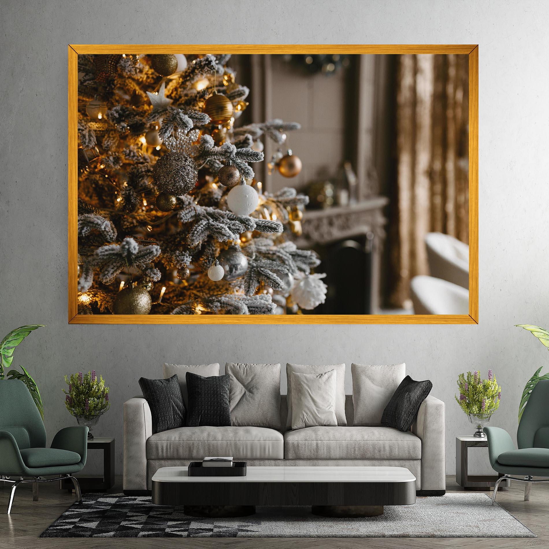 Leinwandbild Gold Christmas Decorations mockup 7