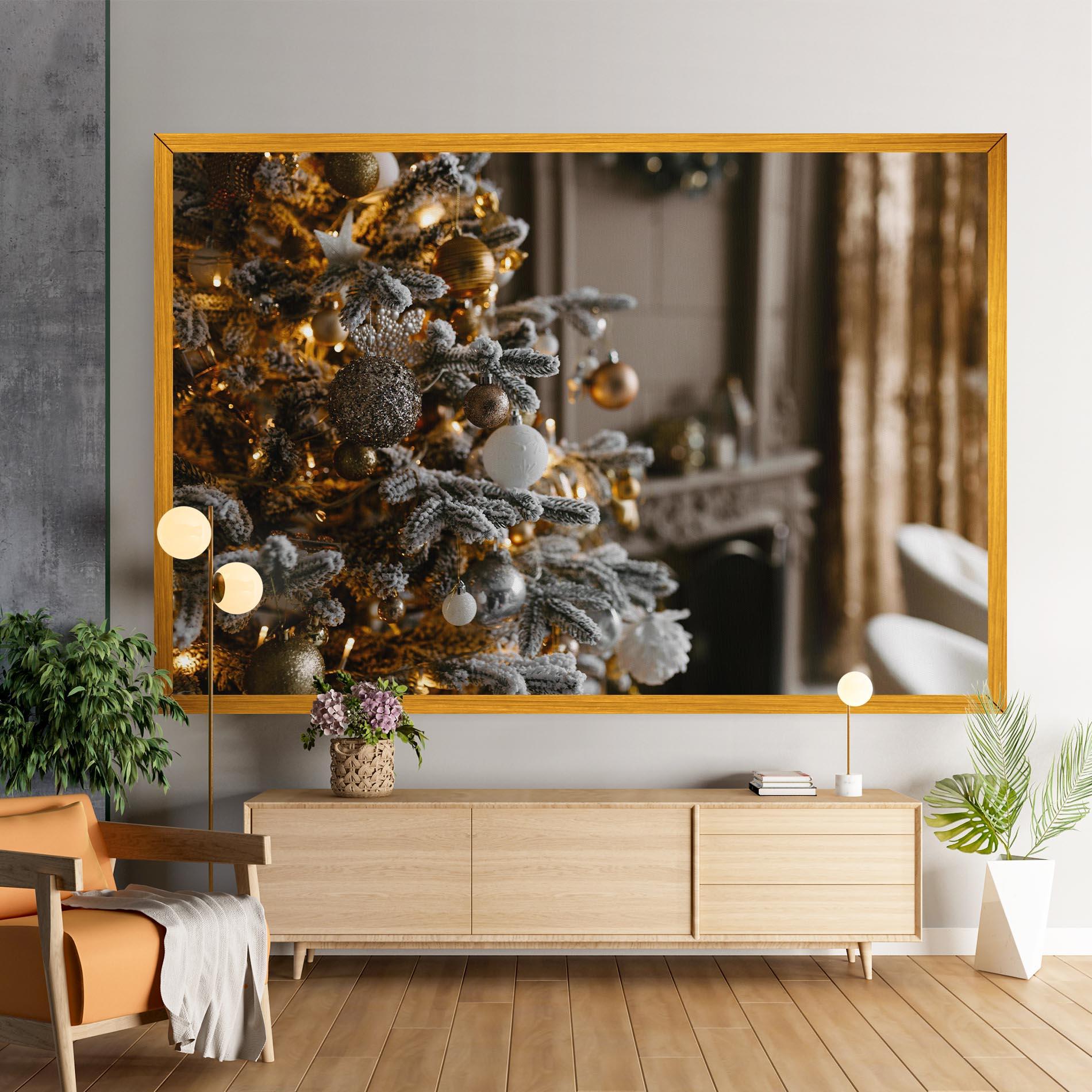 Leinwandbild Gold Christmas Decorations mockup 9