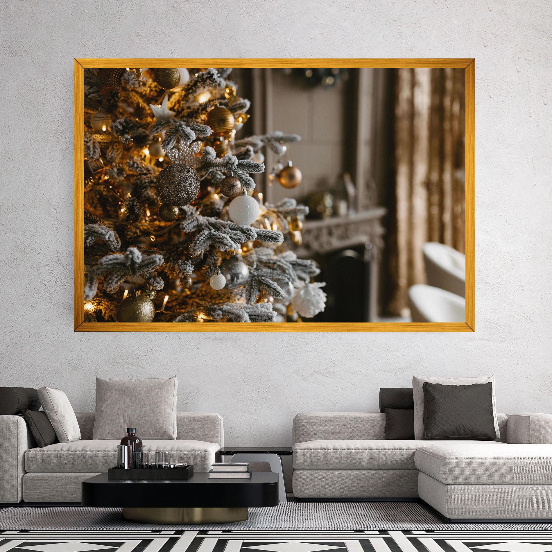Leinwandbild Gold Christmas Decorations mockup 2