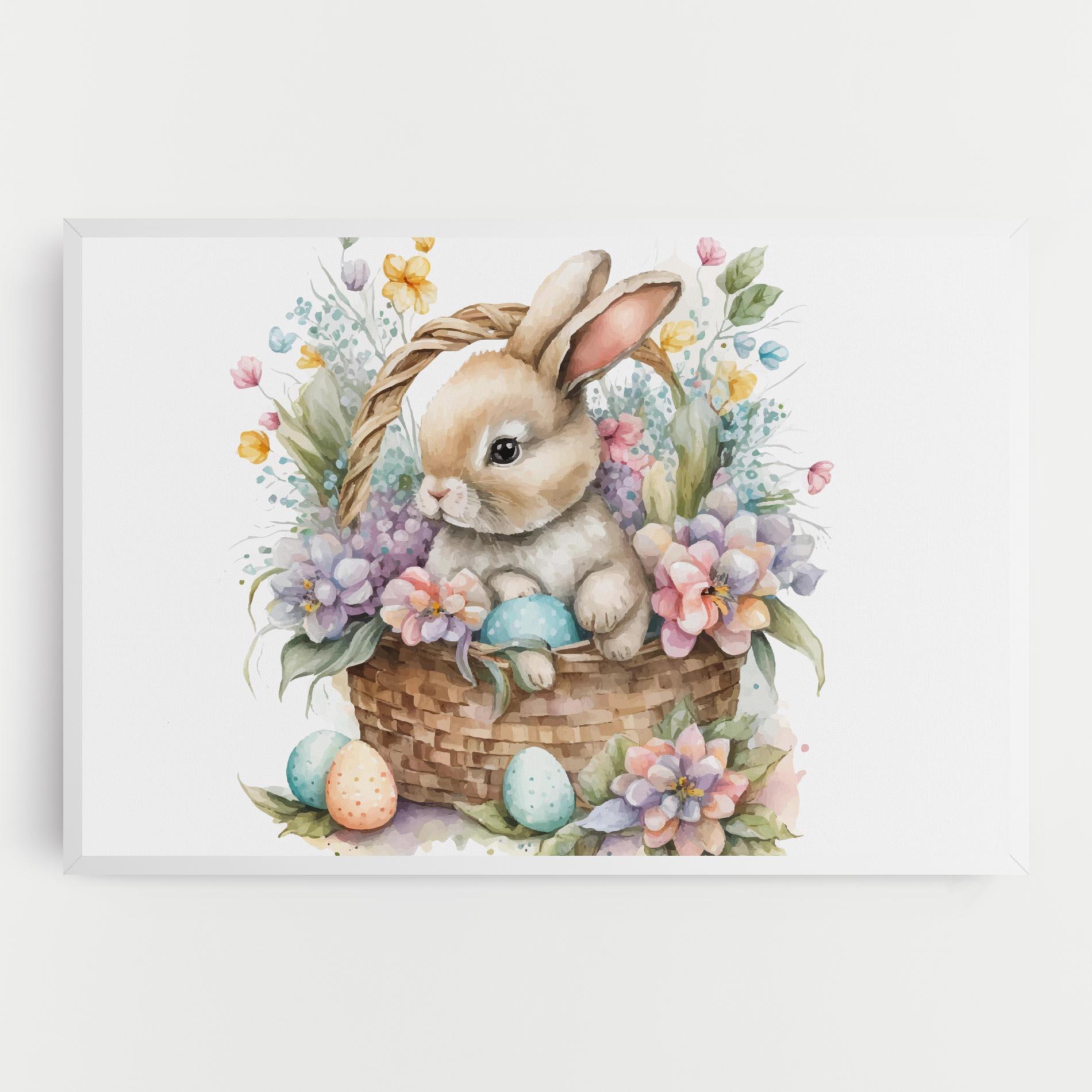 Leinwandbild Cute Bunny In Basket mockup 0