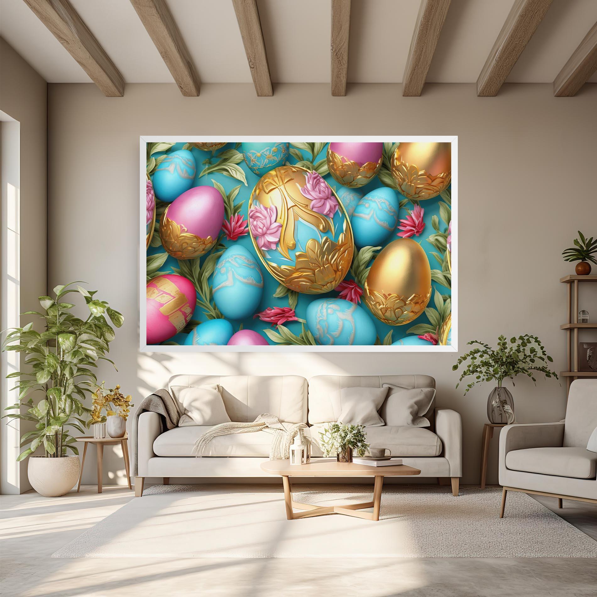 Leinwandbild Blue Pink Easter Egs mockup 6