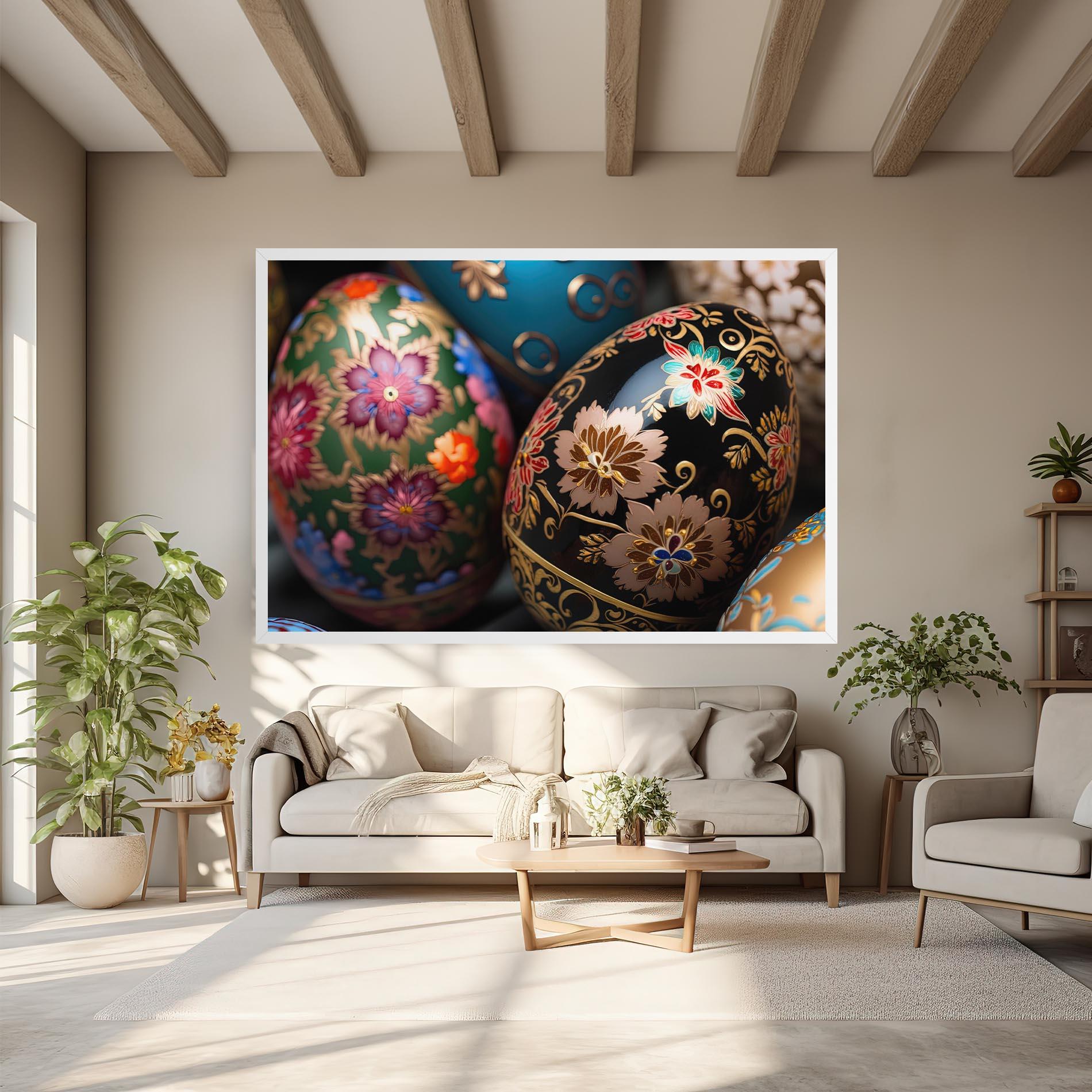 Leinwandbild Close Up Painted Eggs mockup 6