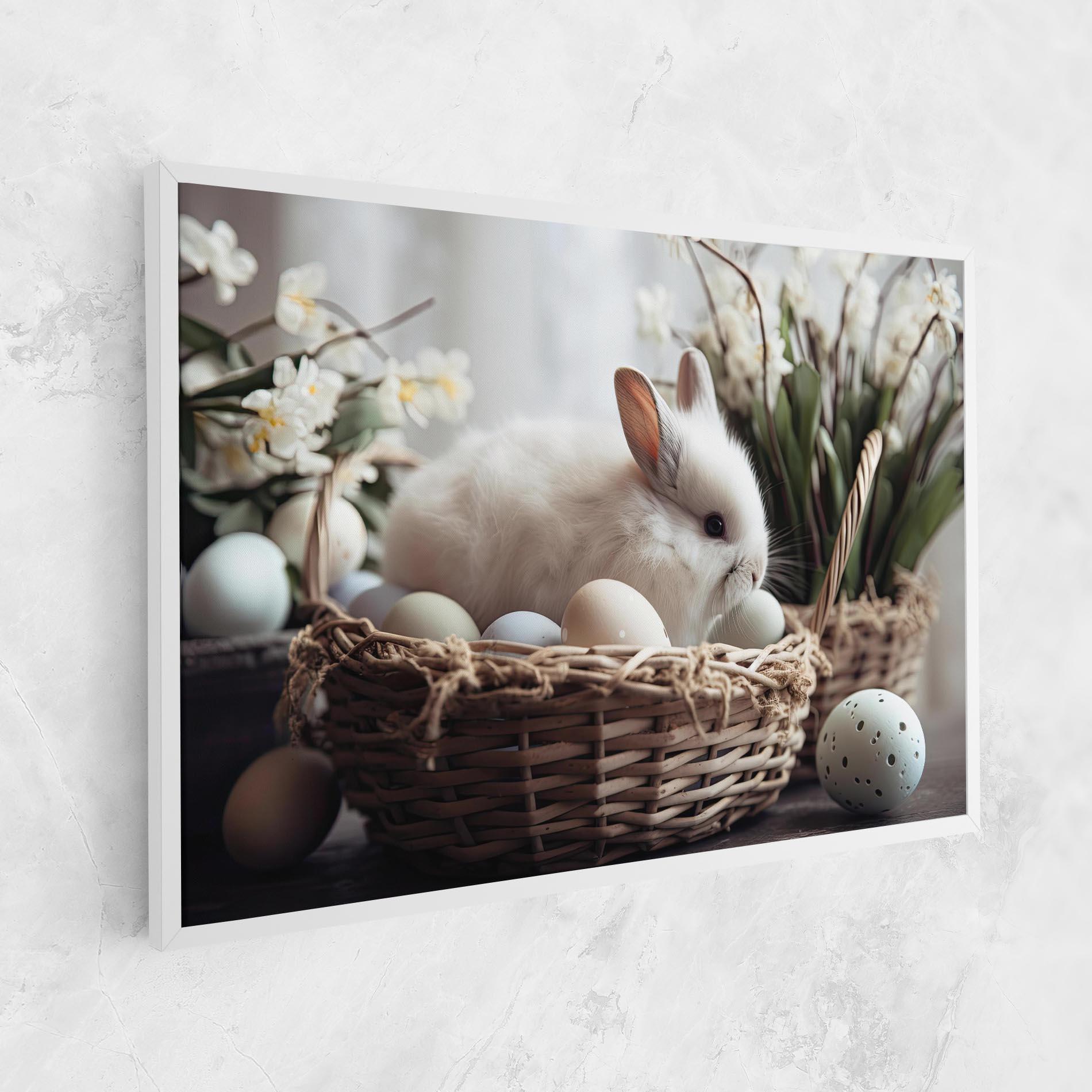 Leinwandbild Cute White Easter Eggs mockup 1