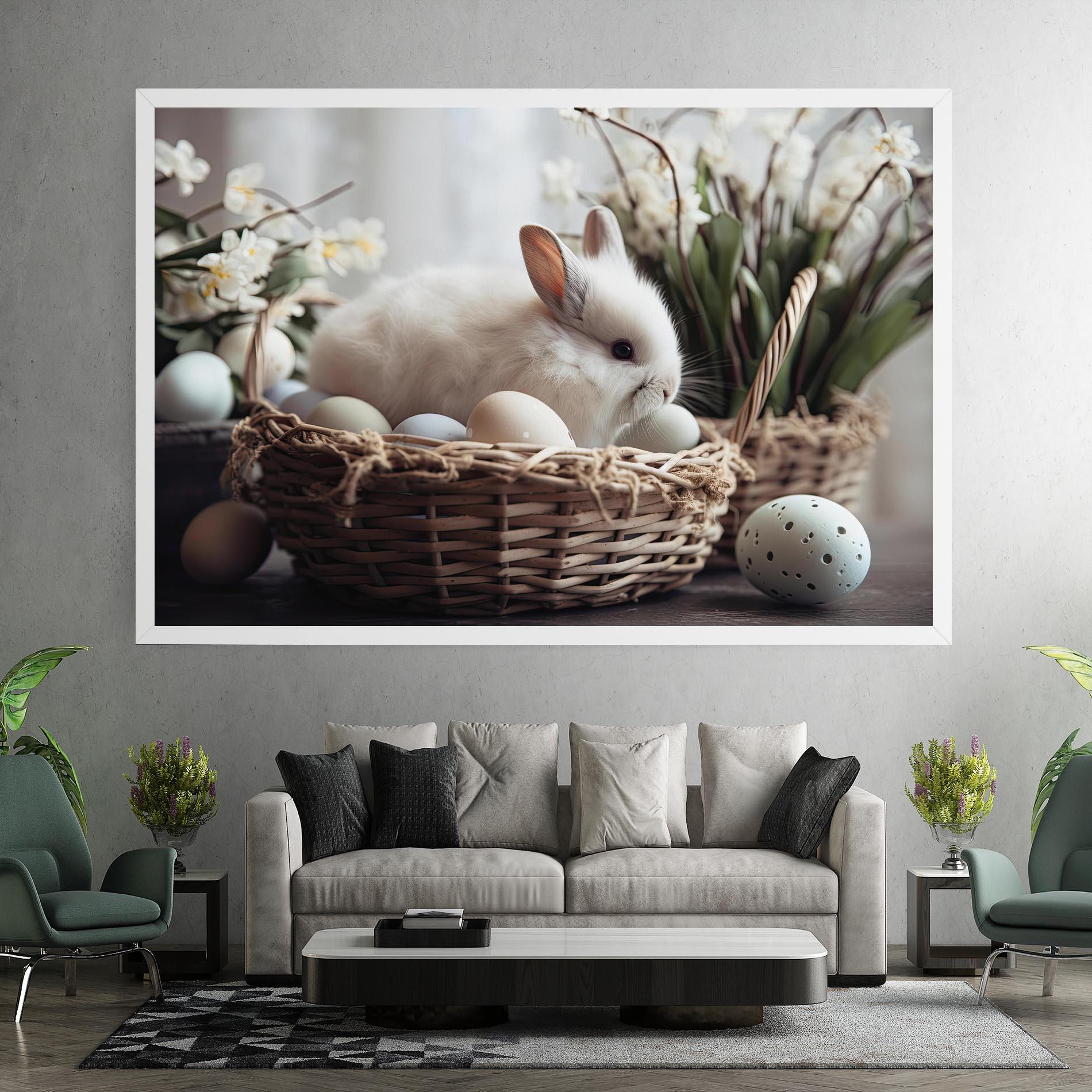 Leinwandbild Cute White Easter Eggs mockup 7