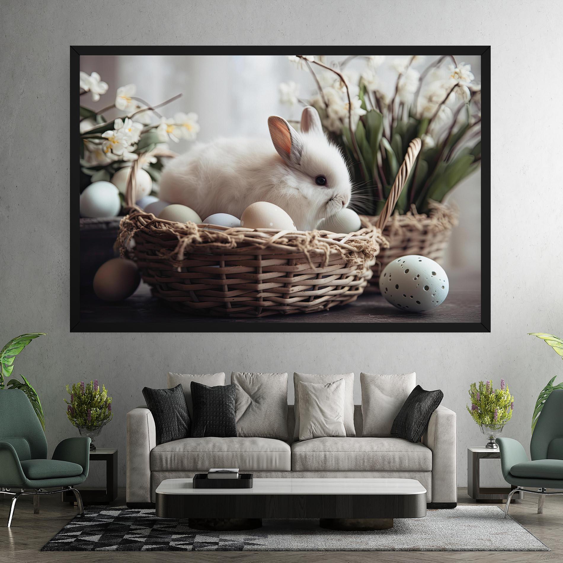 Leinwandbild Cute White Easter Eggs mockup 7