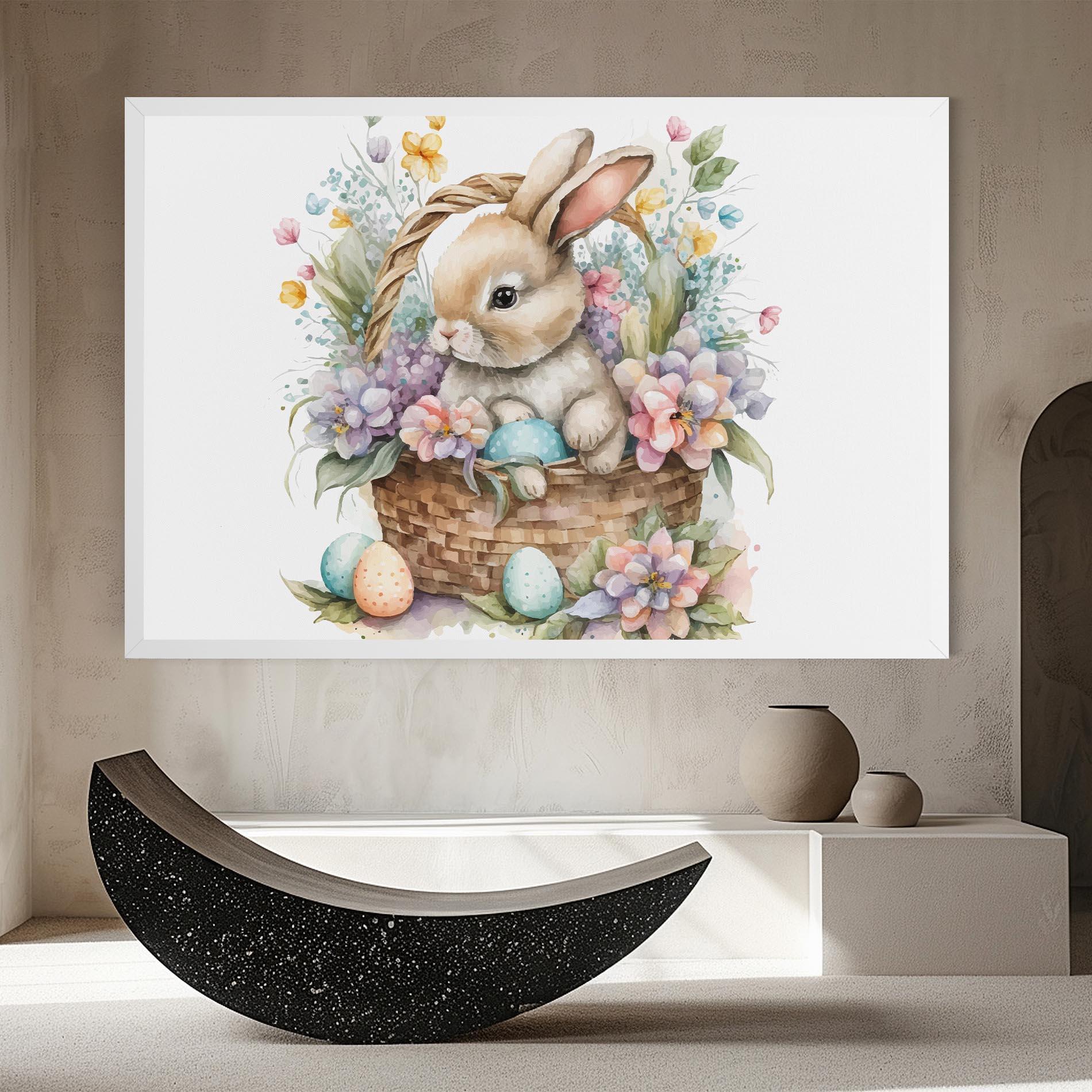 Leinwandbild Cute Bunny In Basket mockup 8