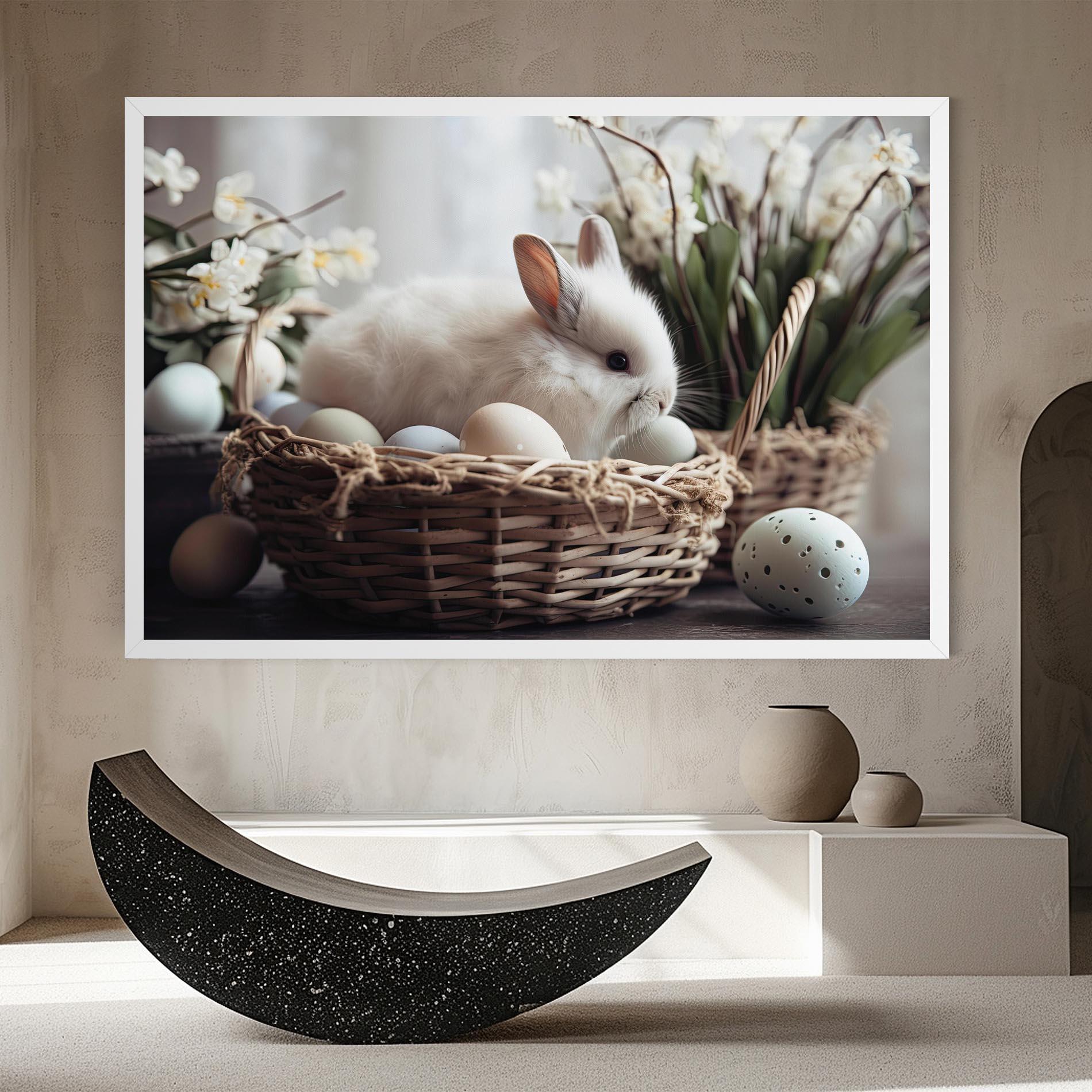 Leinwandbild Cute White Easter Eggs mockup 8