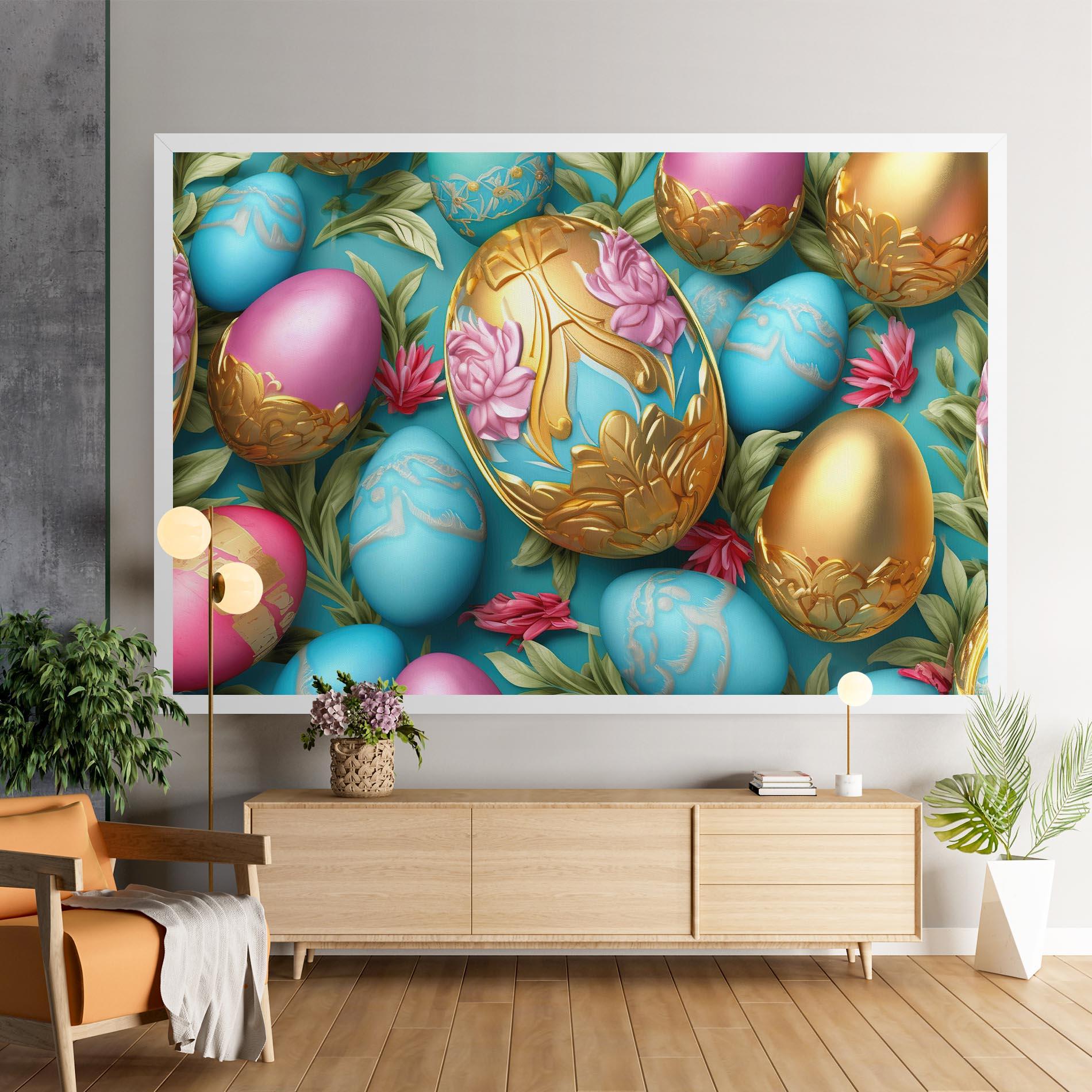 Leinwandbild Blue Pink Easter Egs mockup 9